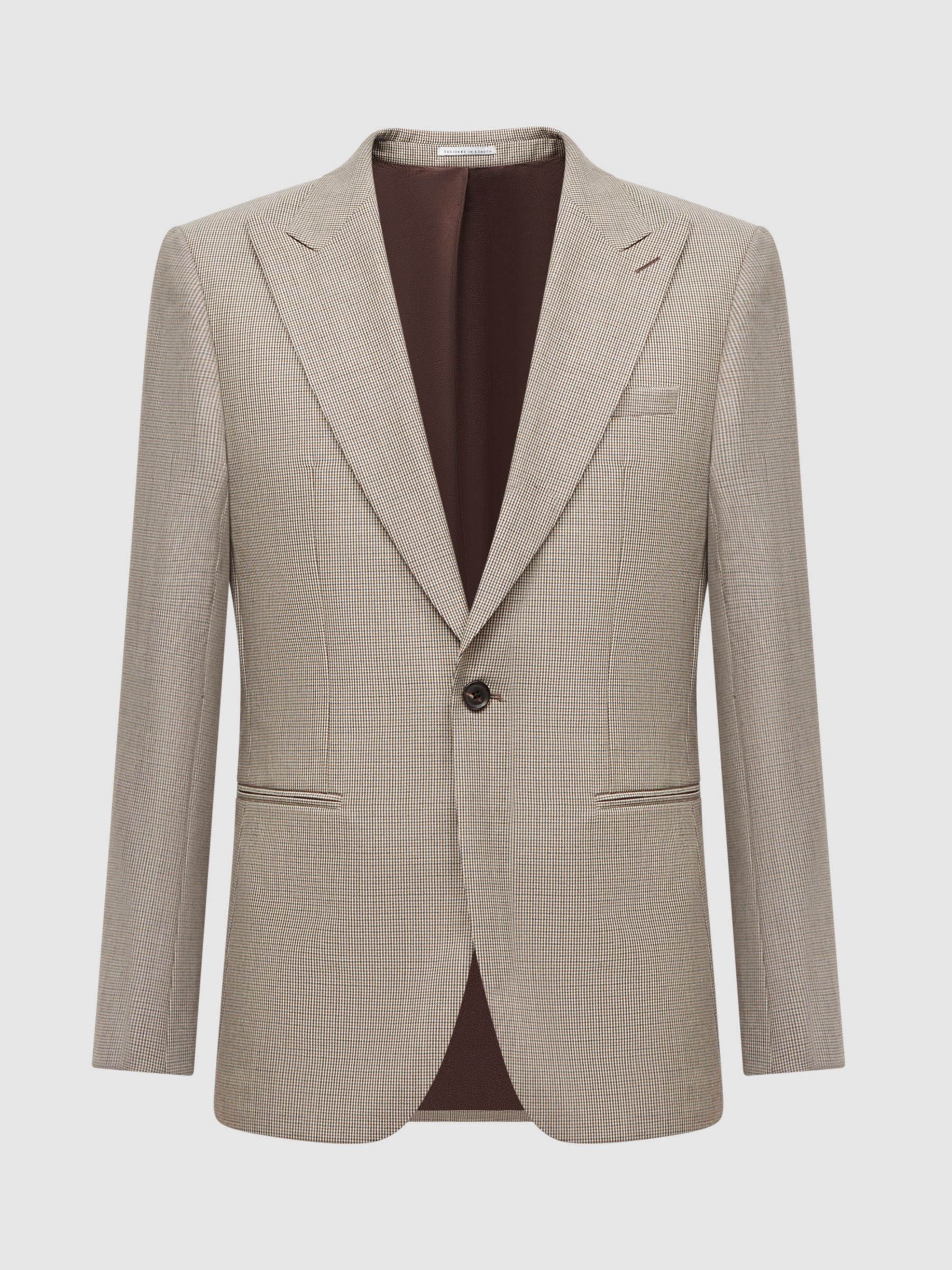 Reiss Pew Slim Fit Wool Single Breasted Puppytooth Blazer, Brown at ...