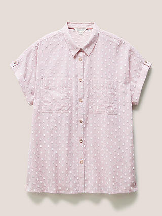 White Stuff Swiss Dobby Short Sleeve Shirt, Mid Pink