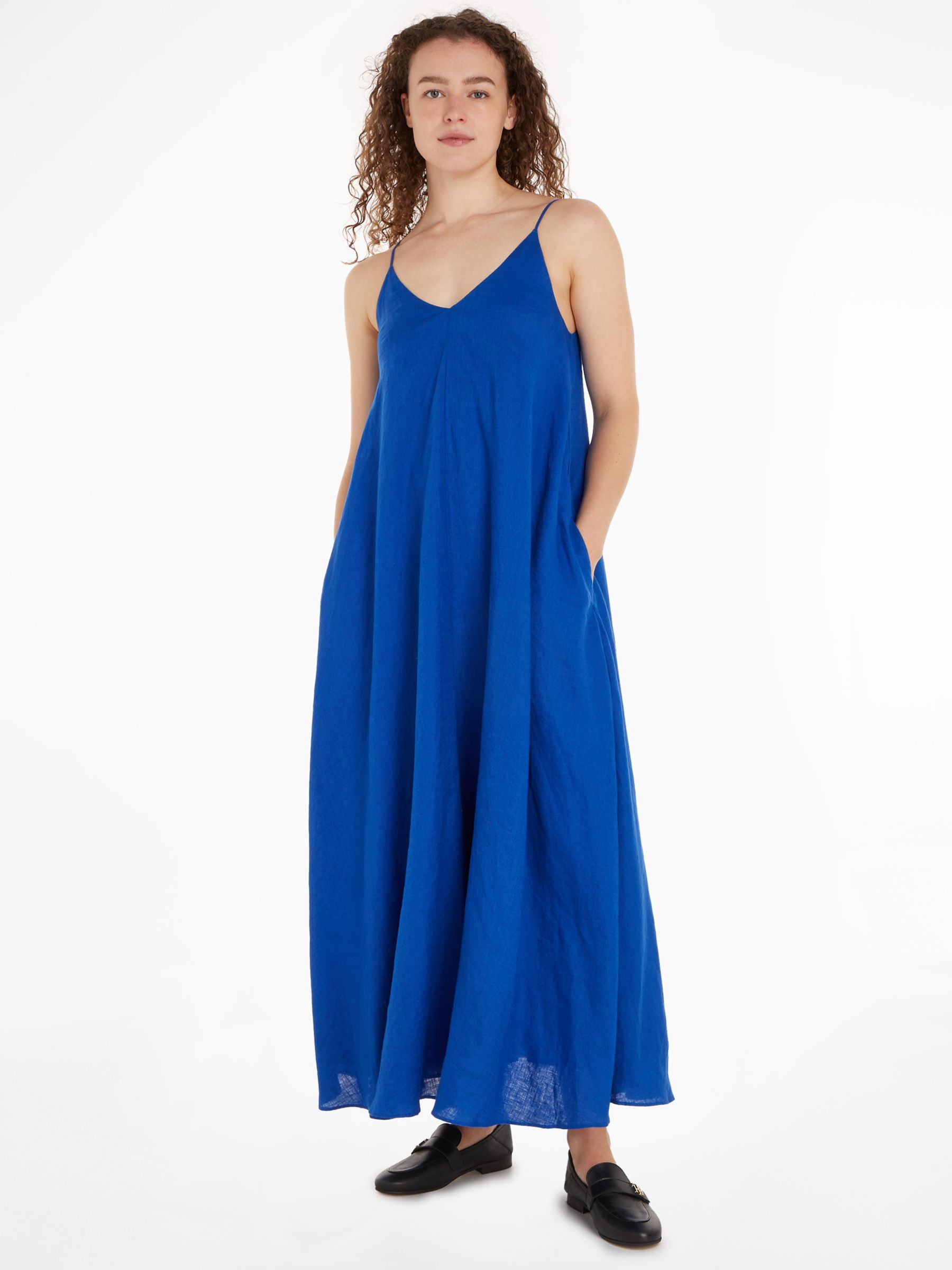 Tommy Hilfiger Linen Long Dress, Ultra Blue at John Lewis & Partners
