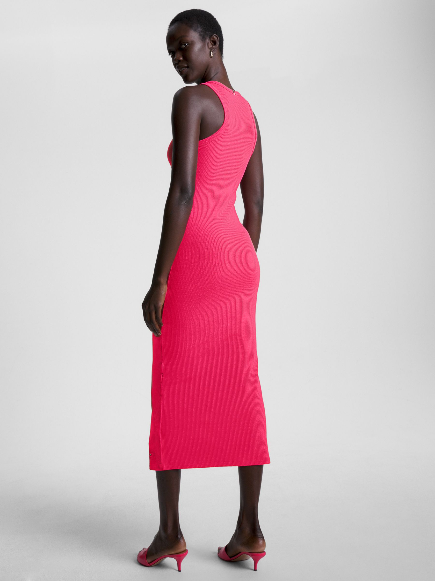Tommy Hilfiger Slim John & Lewis Pink Dress, Midi Rib Bright Partners at Cerise