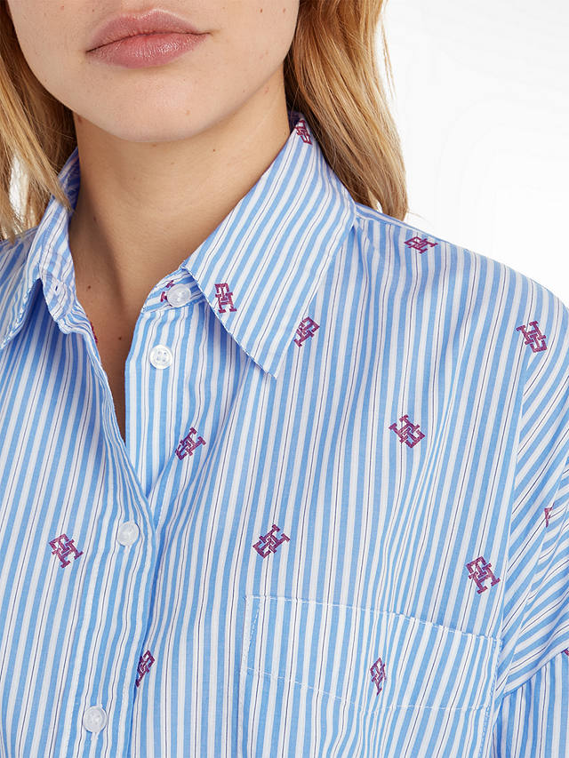 Tommy Hilfiger Cotton Monogram Striped Shirt, Blue/Multi