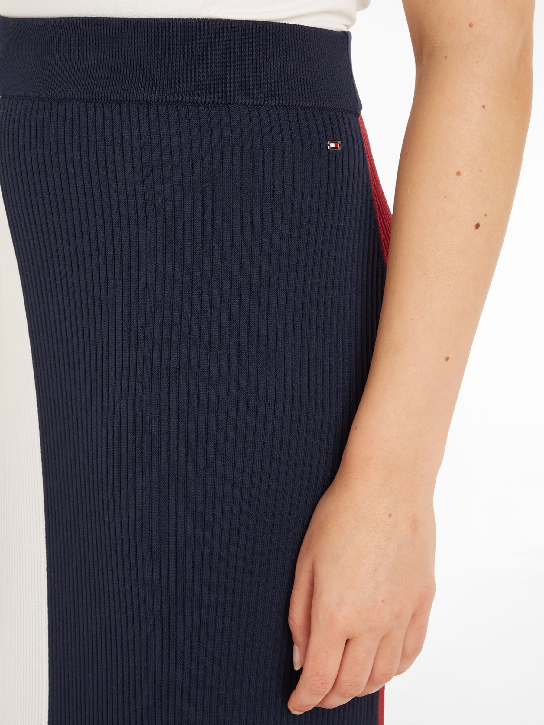 Buy Tommy Hilfiger Colour Block Ribbed Maxi Skirt, Navy/Multi Online at johnlewis.com