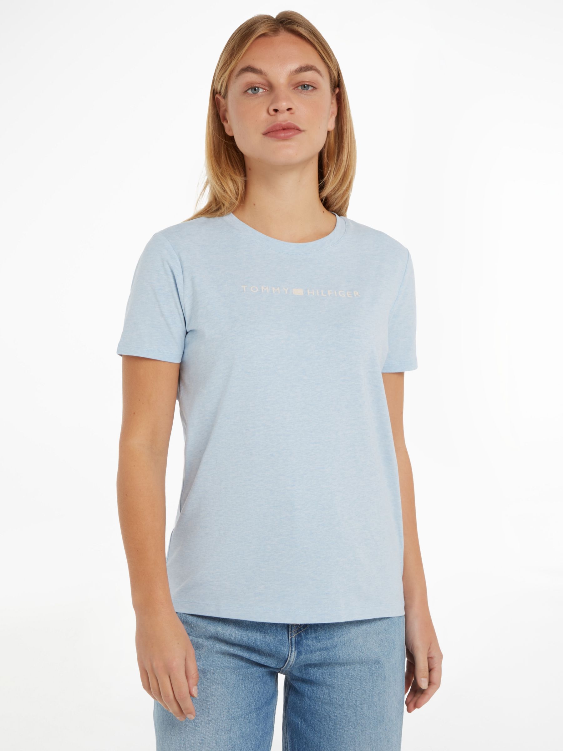 Tommy Hilfiger Organic Cotton Blend Logo T-Shirt, Breezy Blue Heather ...