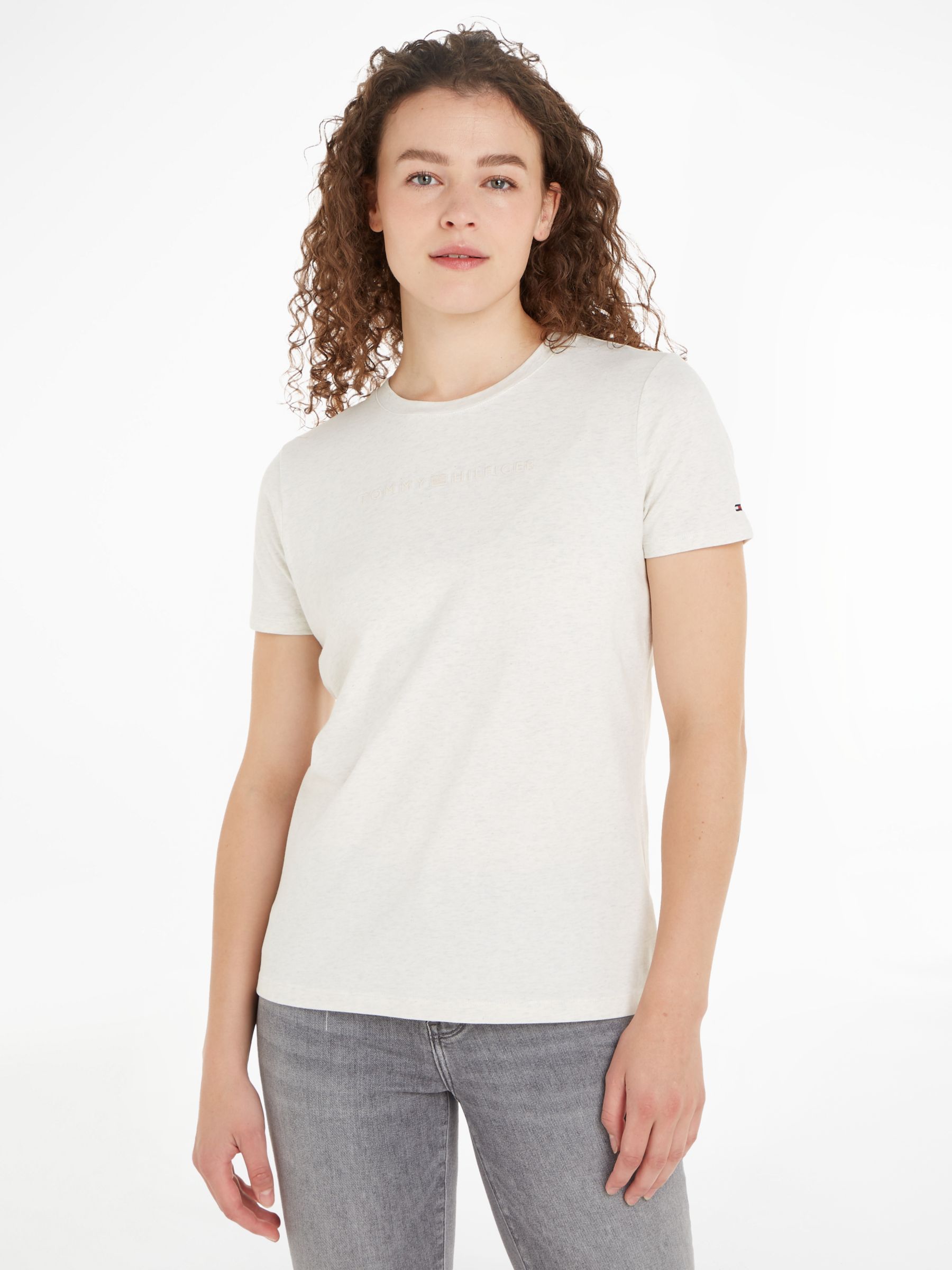 Tommy Hilfiger Organic Cotton Blend Logo T-Shirt, White Heather at John ...
