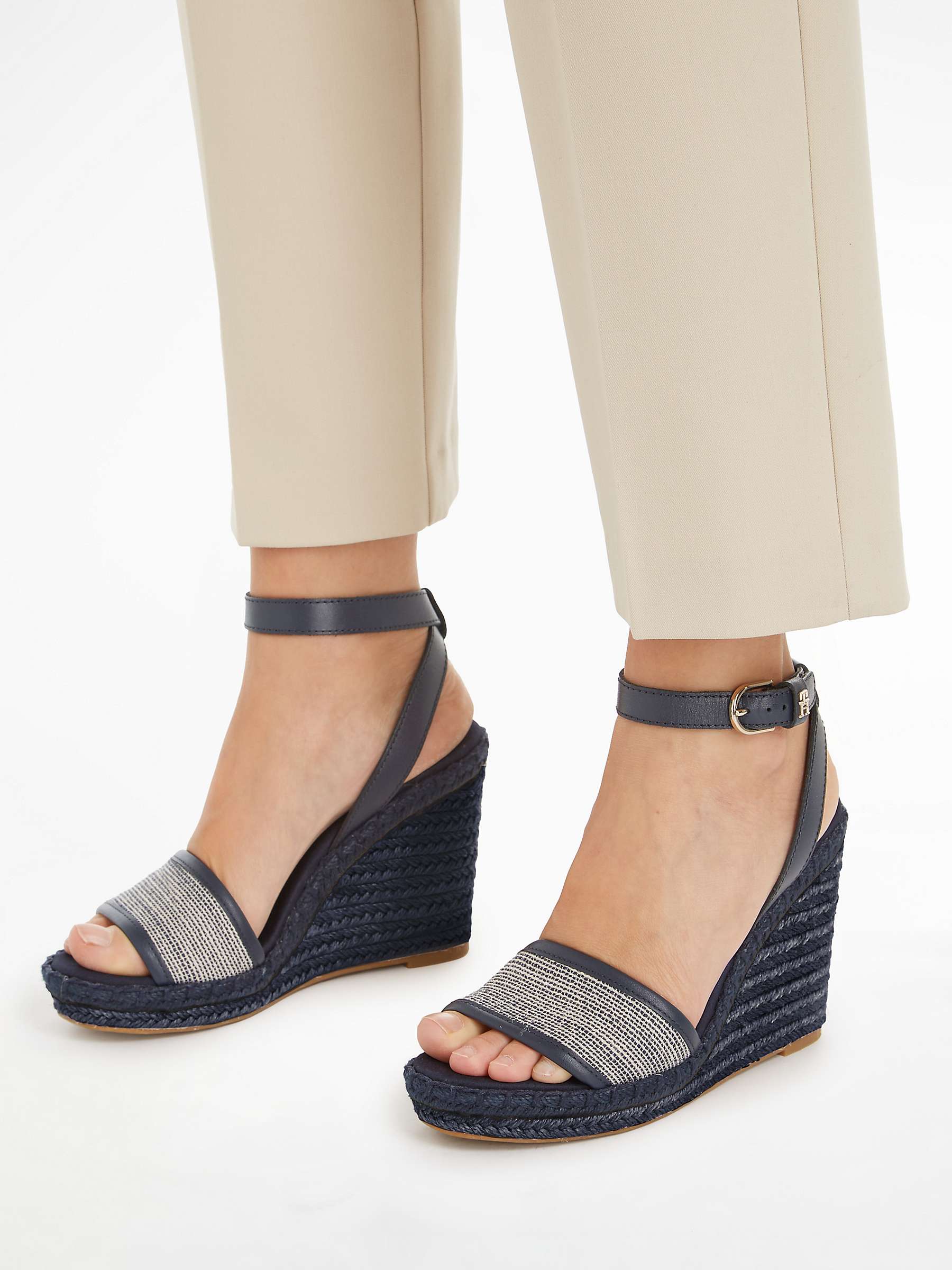 Buy Tommy Hilfiger Woven Wedge Leather Sandals, Space Blue Online at johnlewis.com