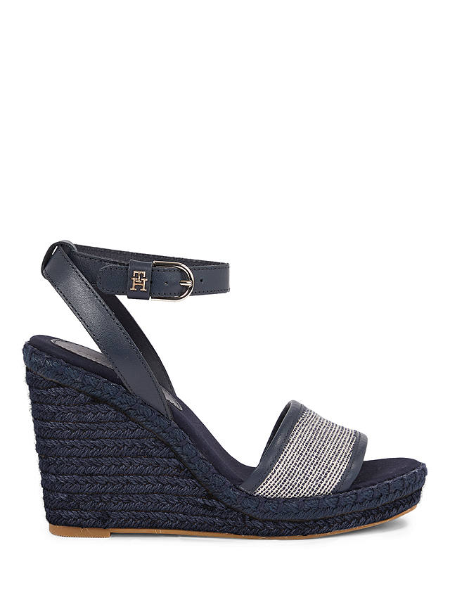 Tommy Hilfiger Woven Wedge Leather Sandals, Space Blue