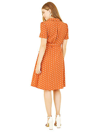 Yumi Original Spot Print Retro Shirt Dress, Burnt Orange