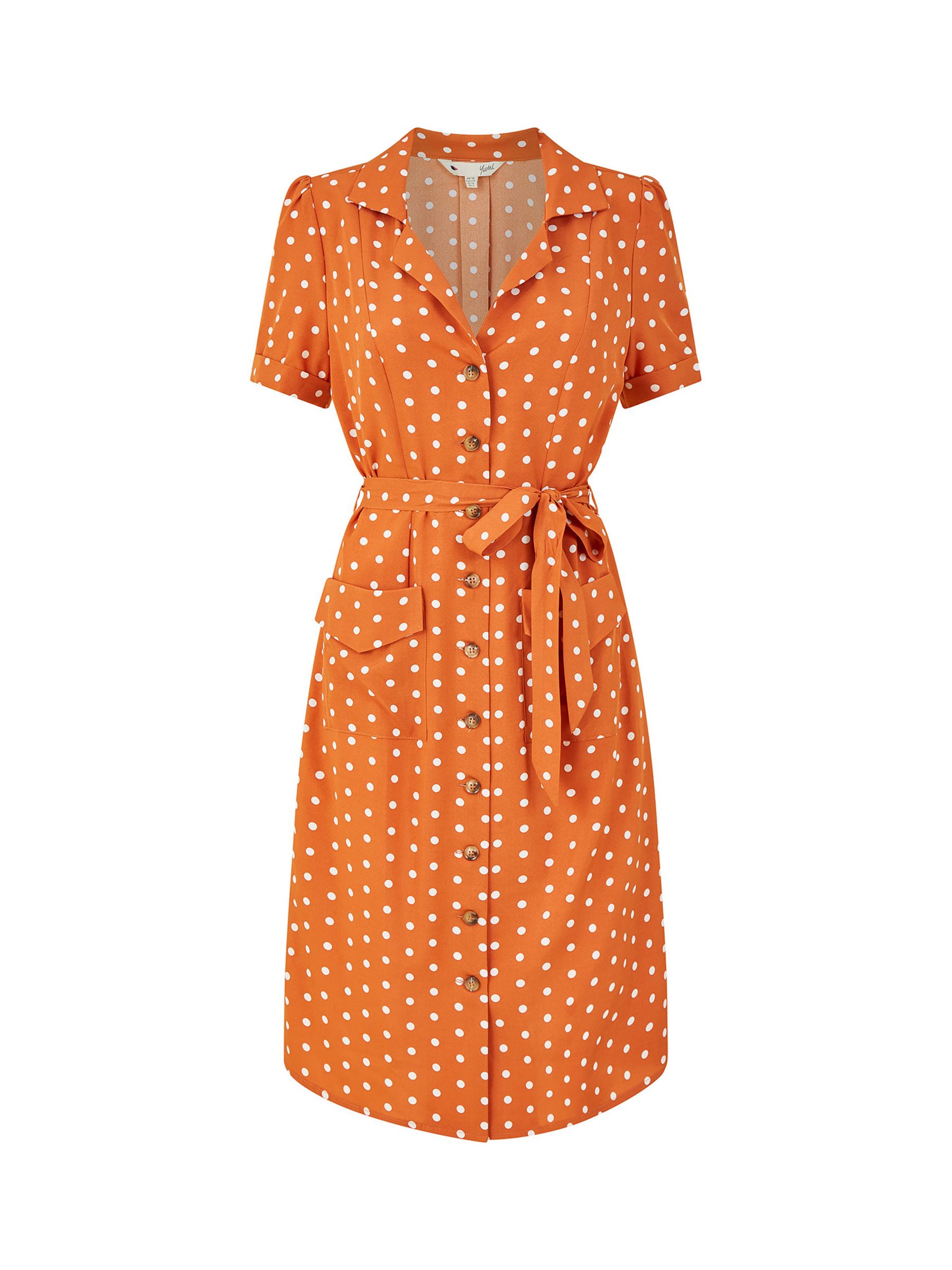 Yumi Original Spot Print Retro Shirt Dress, Burnt Orange, 26