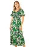 Yumi Tropical Print Wrap Midi Dress, Green, Green