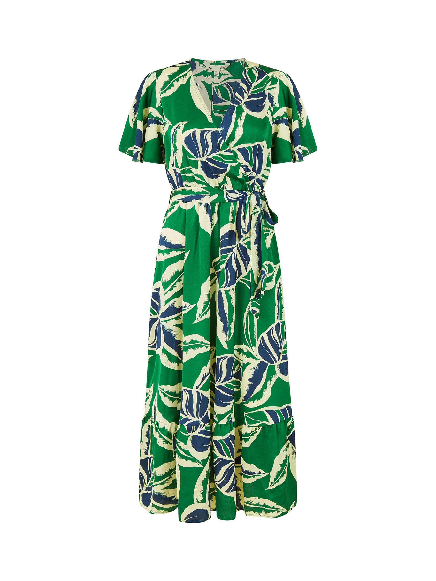 Yumi Tropical Print Wrap Midi Dress, Green at John Lewis & Partners