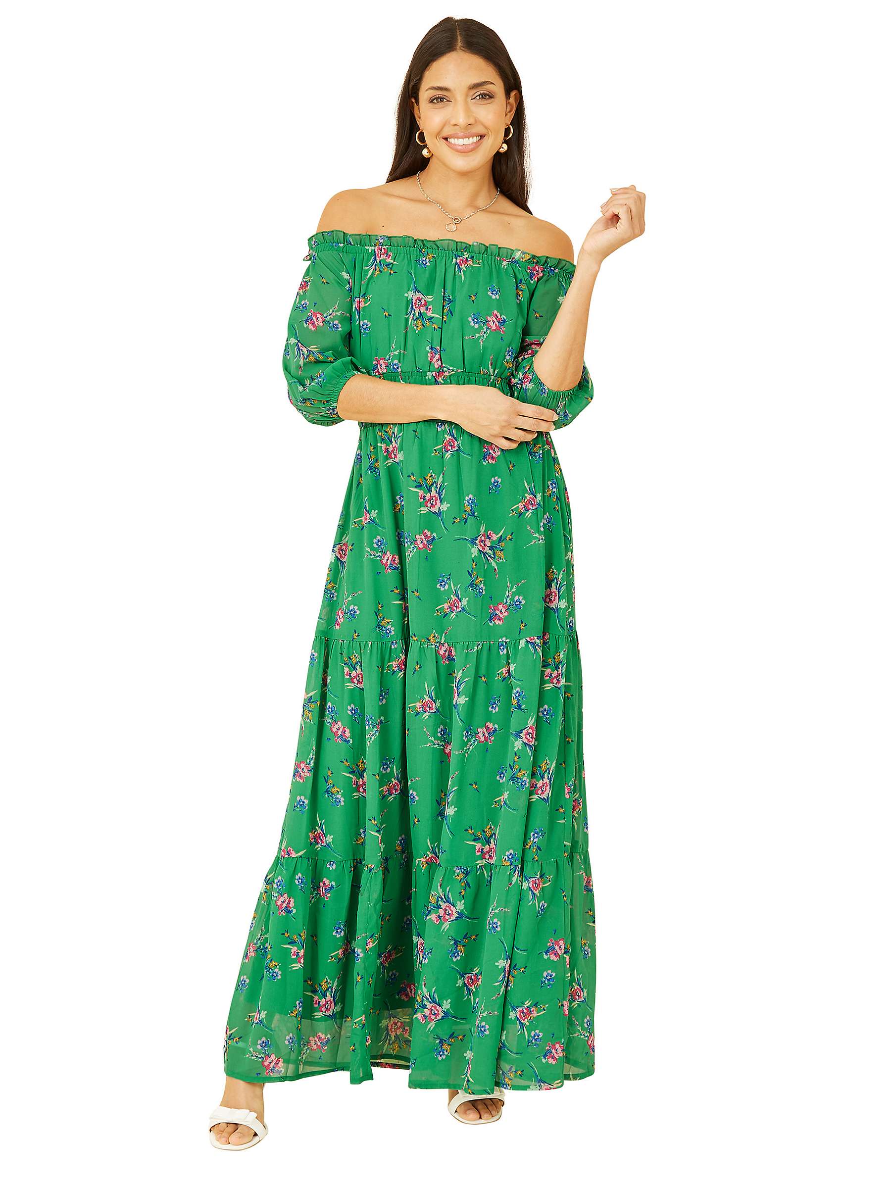 Buy Yumi Bardot Floral Print Maxi Dress, Green Online at johnlewis.com