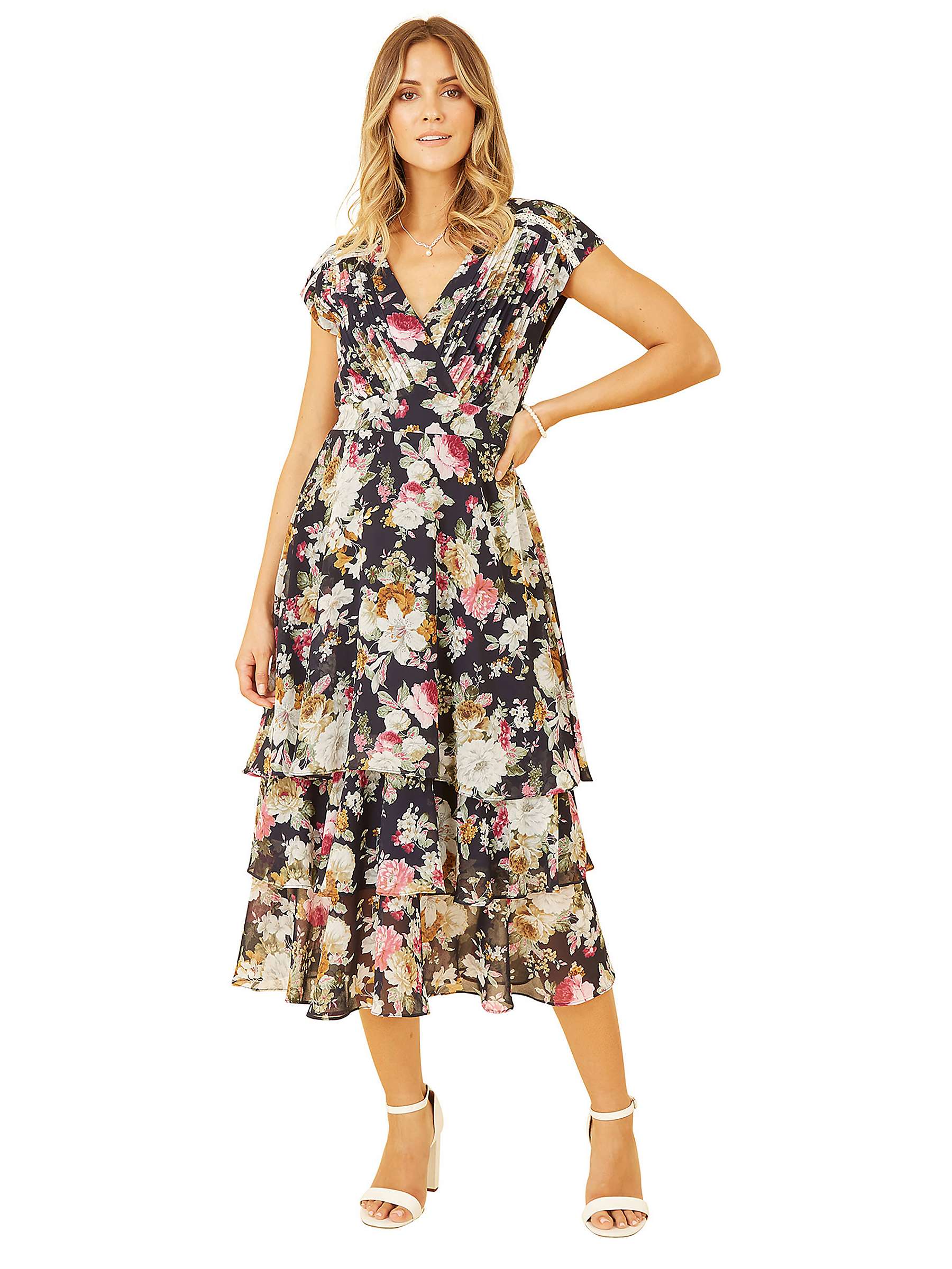 Buy Yumi Floral Tiered Midi Dress, Navy Online at johnlewis.com