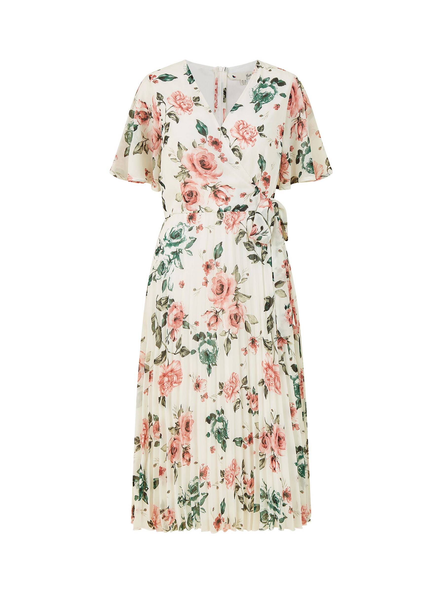Yumi Floral Pleated Wrap Midi Dress, Ivory at John Lewis & Partners