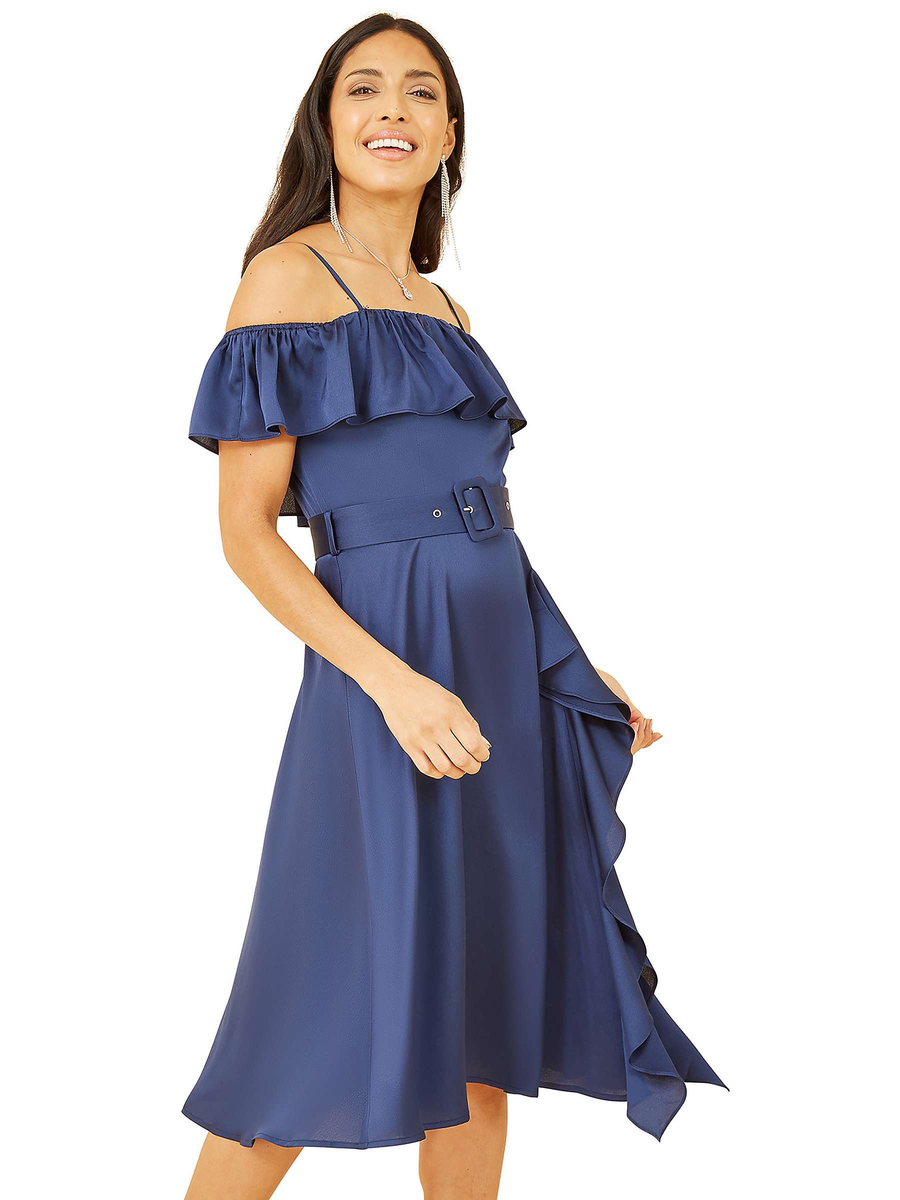 Buy Yumi Bardot Frill Satin Mini Dress, Navy Online at johnlewis.com