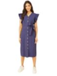 Yumi Frill Sleeve Button Shirt Dress, Navy, Navy