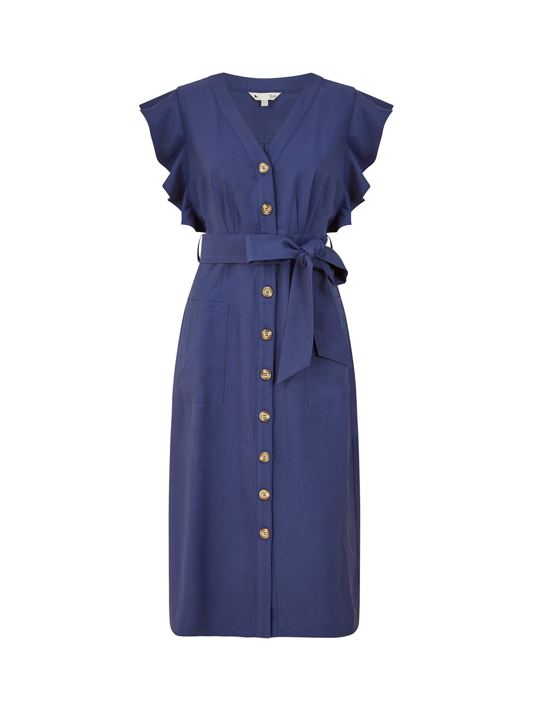 Yumi Frill Sleeve Button Shirt Dress, Navy at John Lewis & Partners