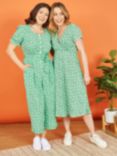 Yumi Ditsy Print Skater Dress, Green