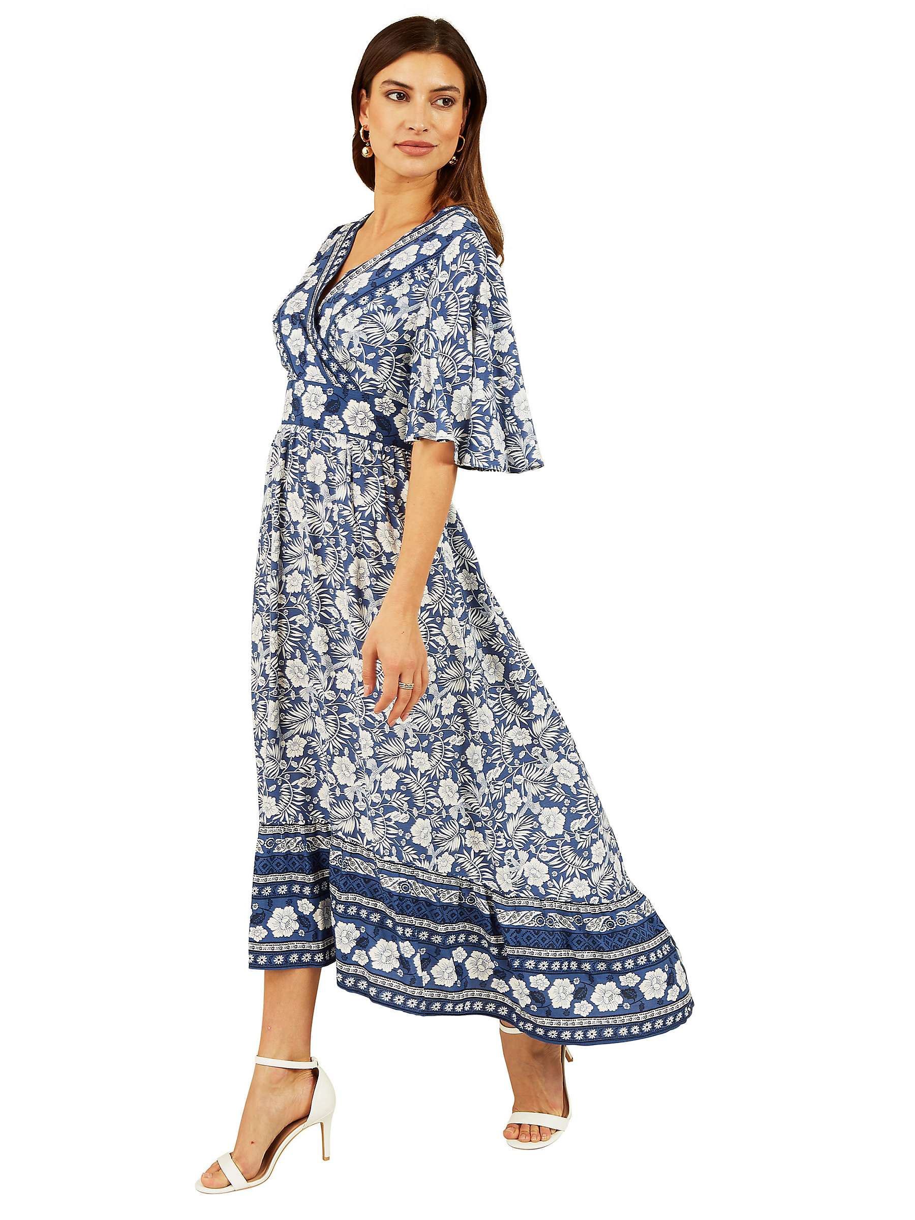Buy Yumi Floral Print Wrap Neck Dress, Blue Online at johnlewis.com