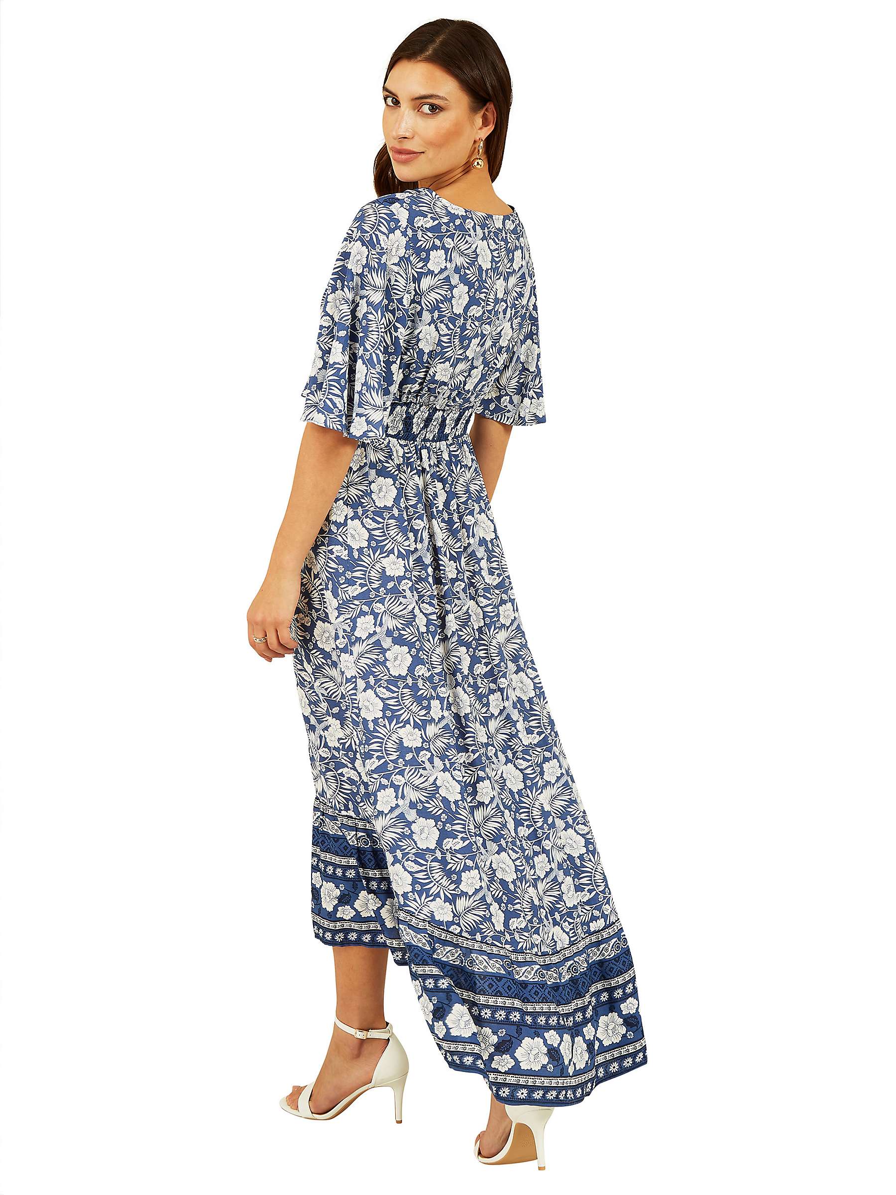 Buy Yumi Floral Print Wrap Neck Dress, Blue Online at johnlewis.com