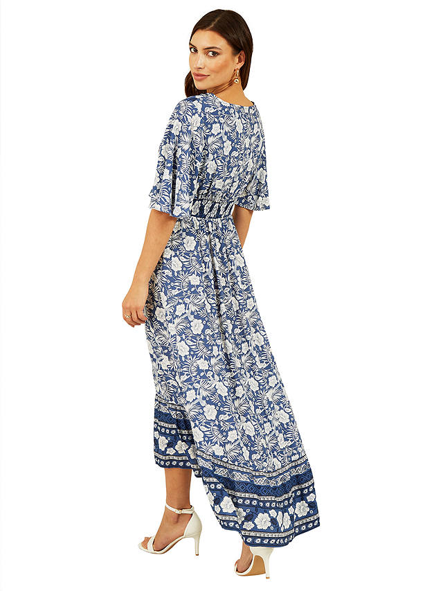 Yumi Floral Print Wrap Neck Dress, Blue