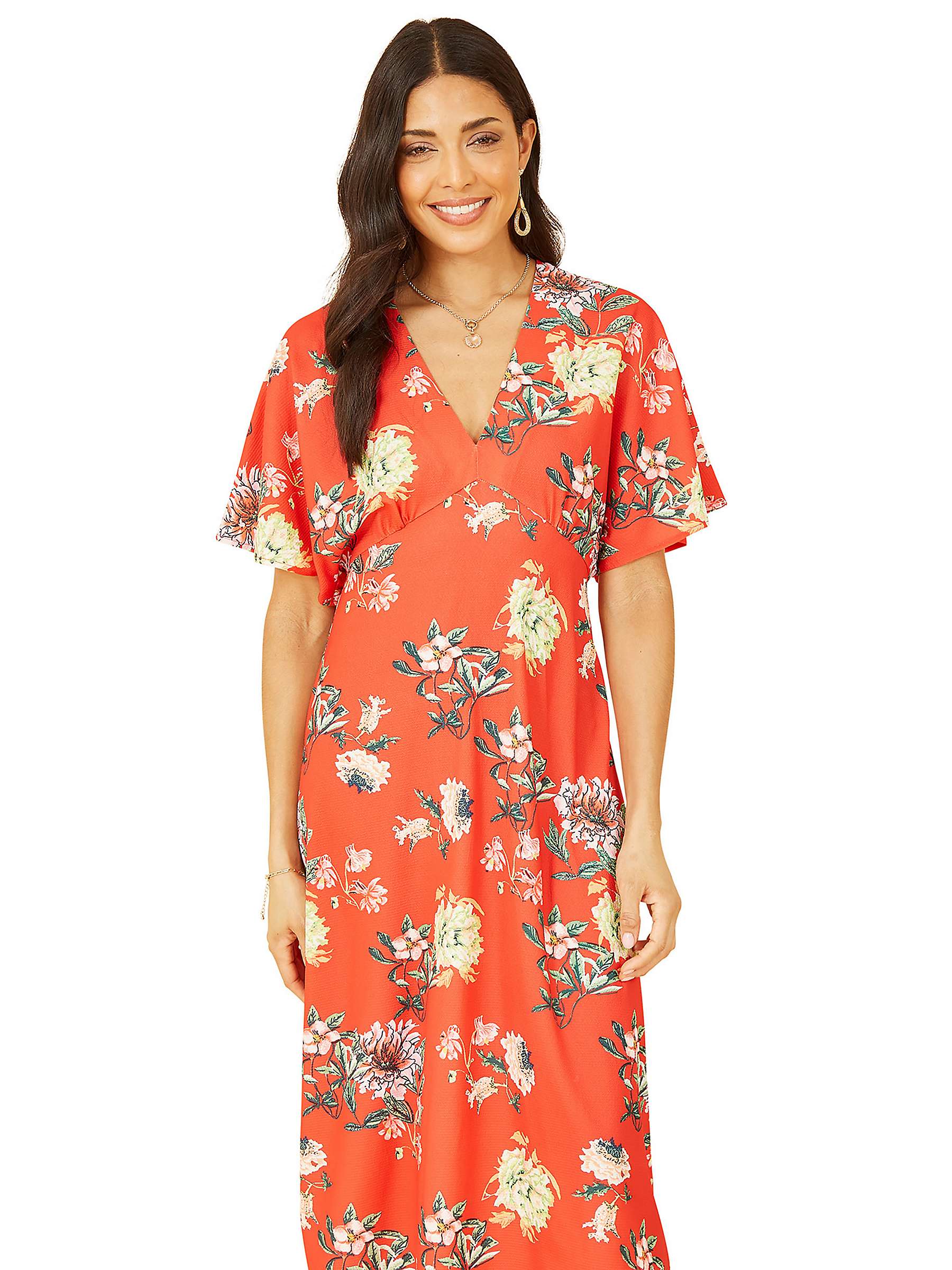 Buy Yumi Kimono Sleeve Floral Print Midi Dress, Red Online at johnlewis.com