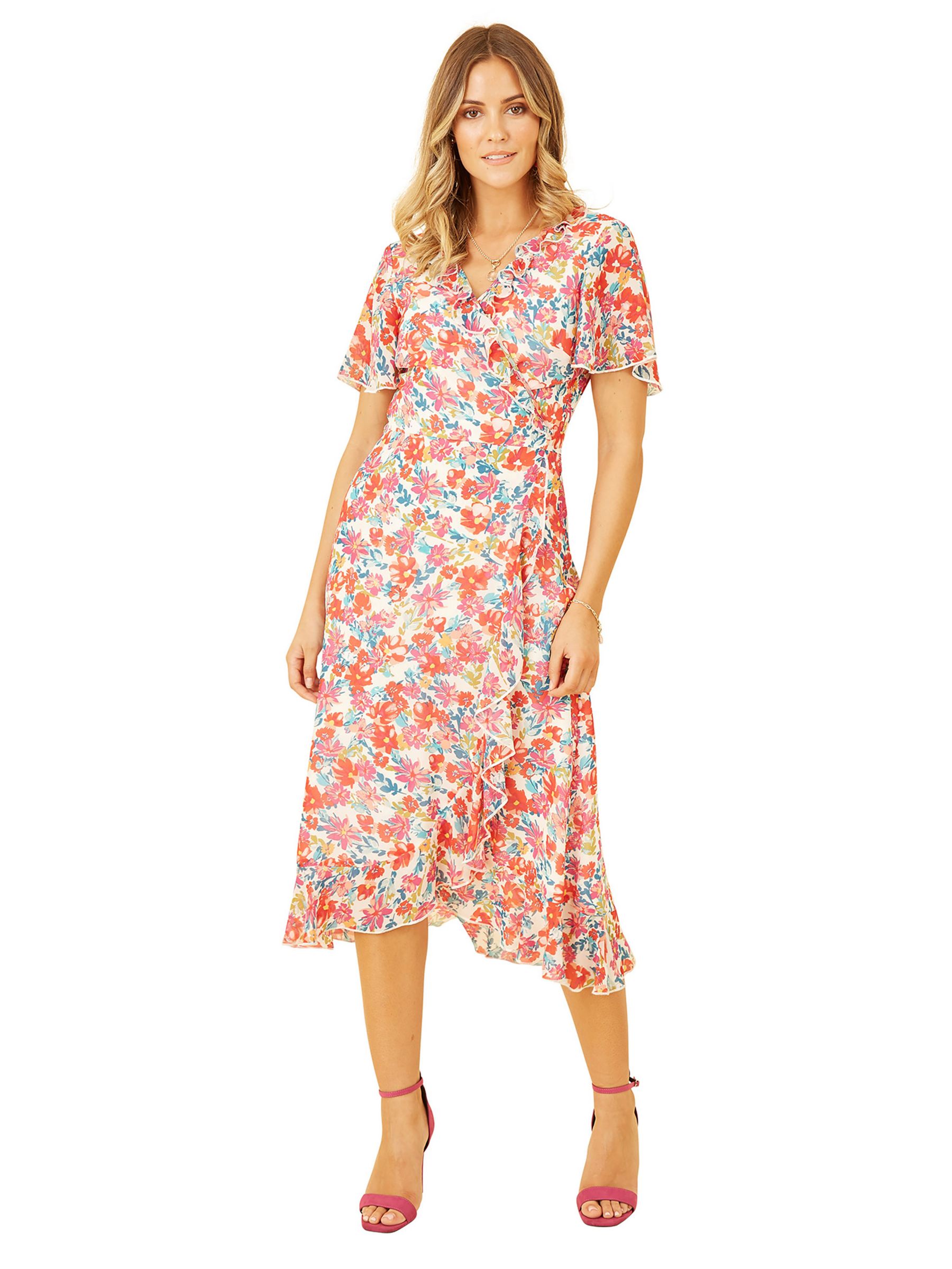 Yumi Floral Wrap Midi Dress, Multi, 8