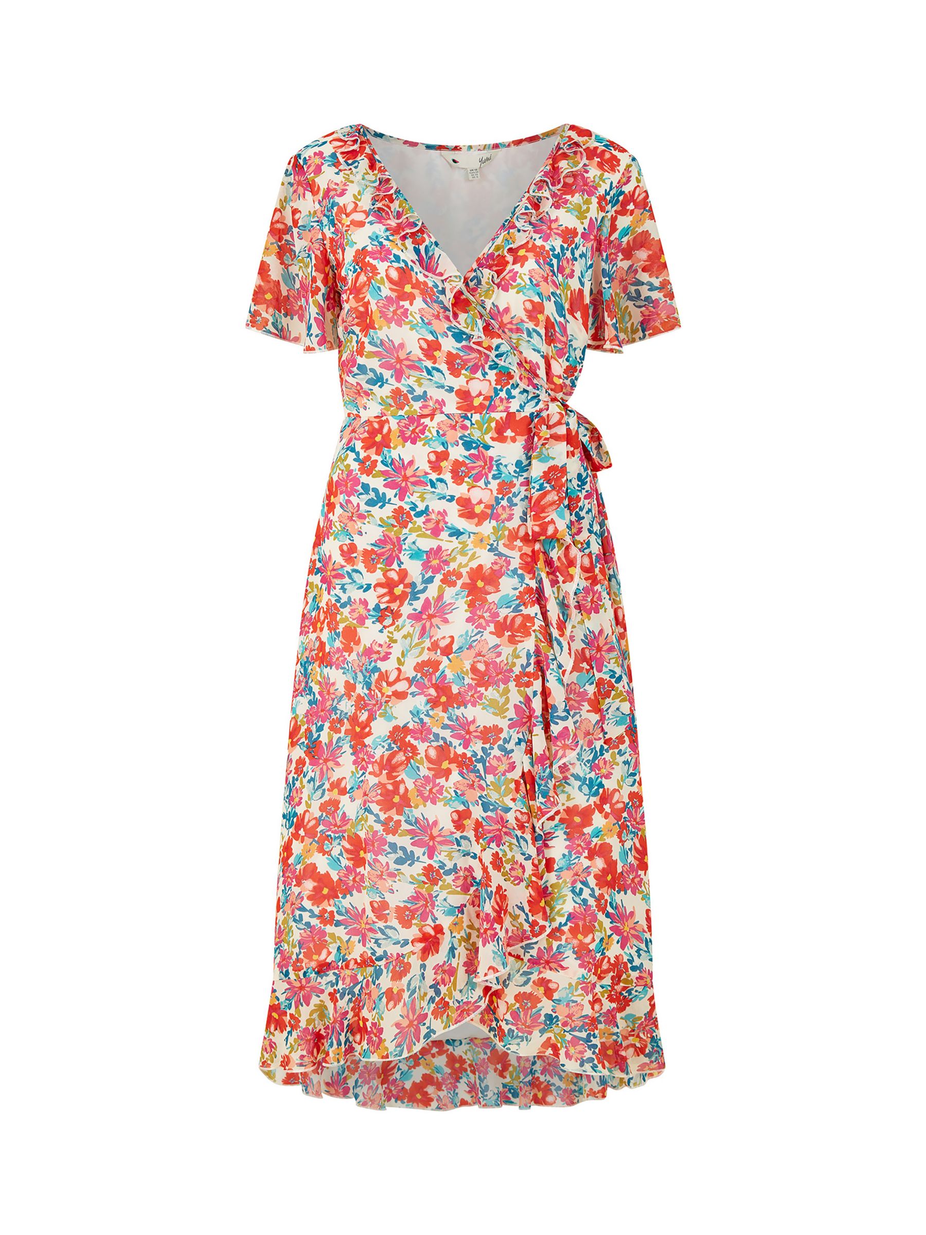 Yumi Floral Wrap Midi Dress, Multi, 8