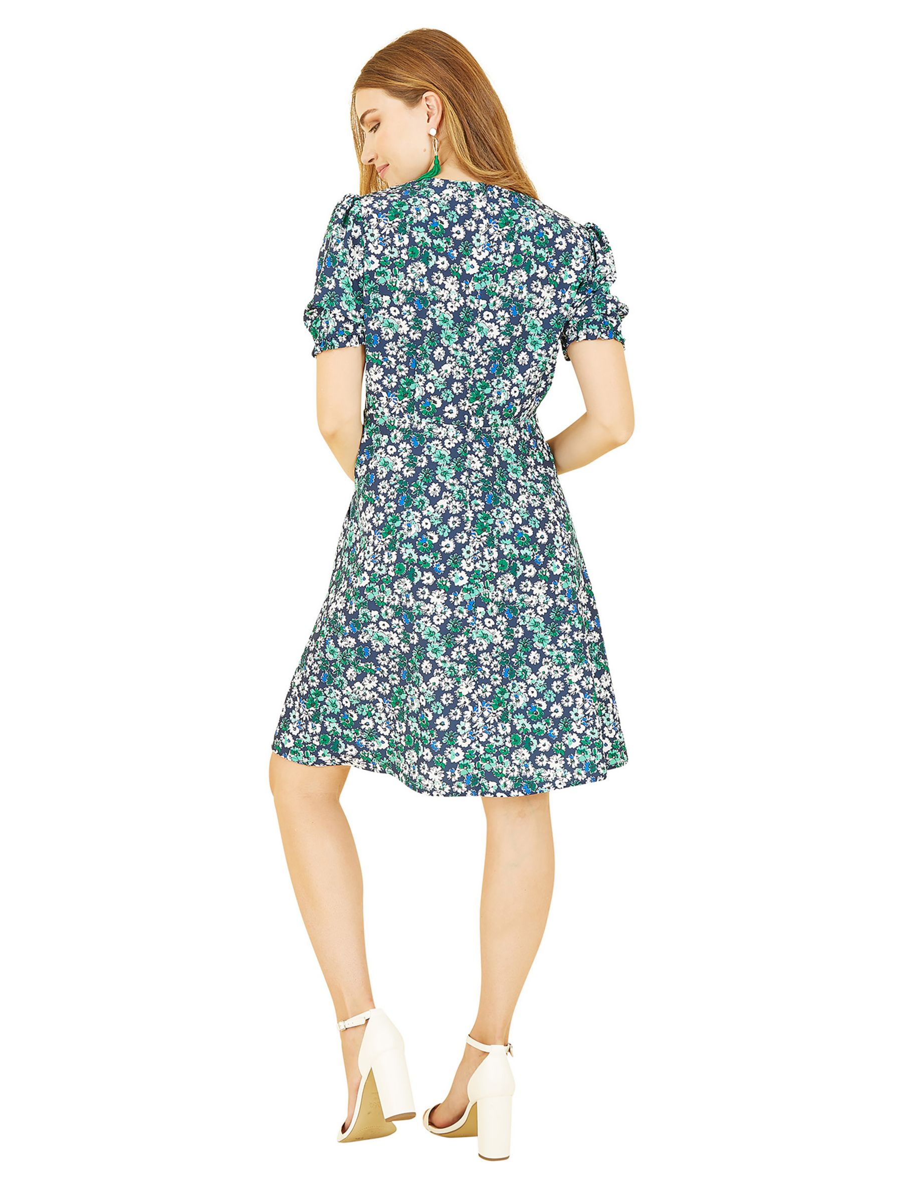 Buy Yumi Floral Print Skater Mini Dress, Green Online at johnlewis.com