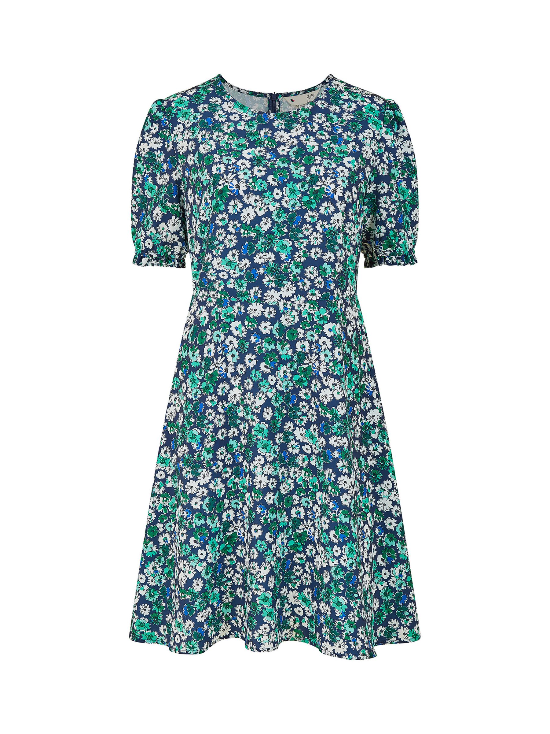 Buy Yumi Floral Print Skater Mini Dress, Green Online at johnlewis.com