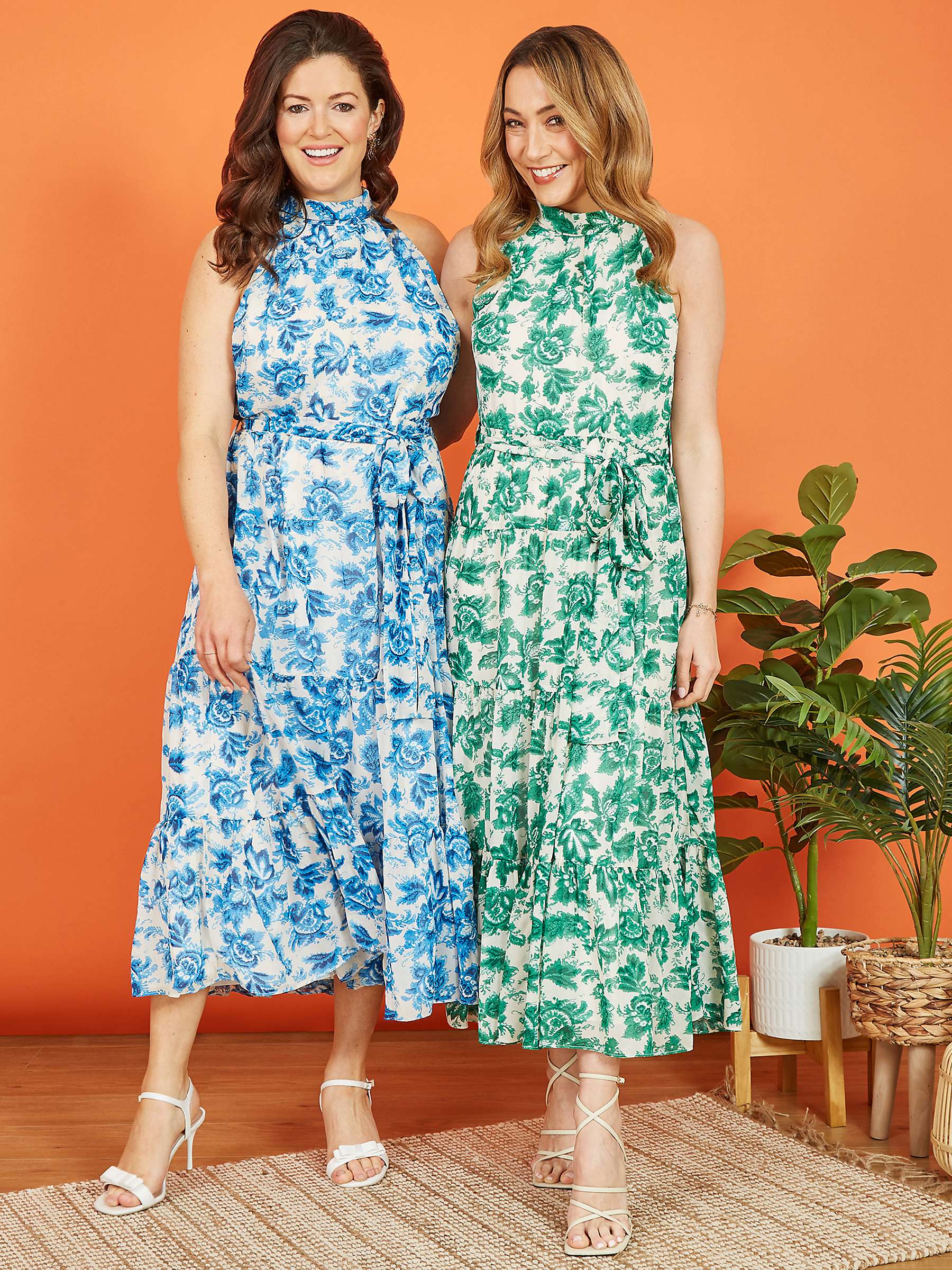Yumi Leaf Print Halterneck Midi Dress, Green at John Lewis & Partners