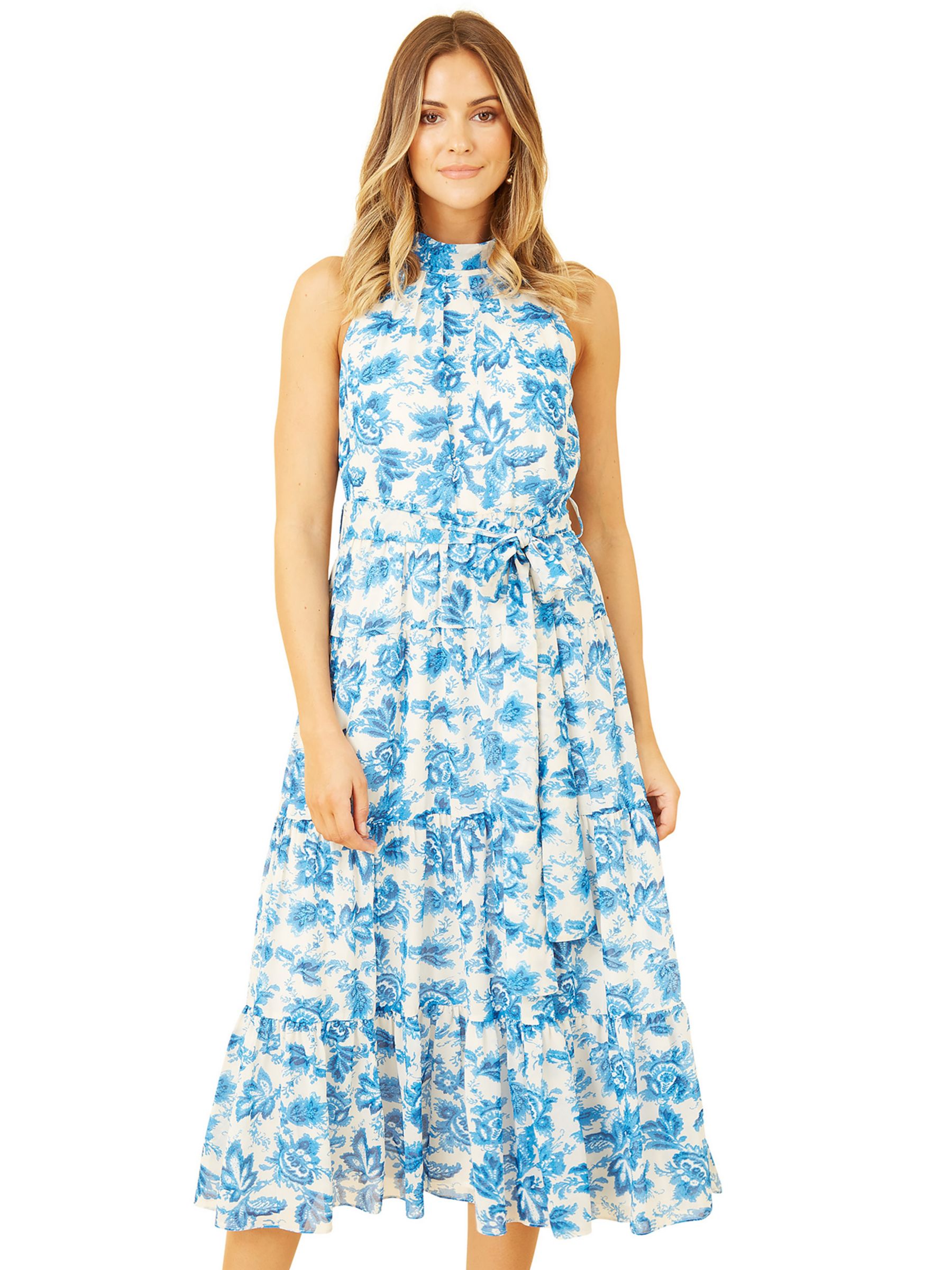 Yumi Leaf Print Halterneck Midi Dress, Blue at John Lewis & Partners