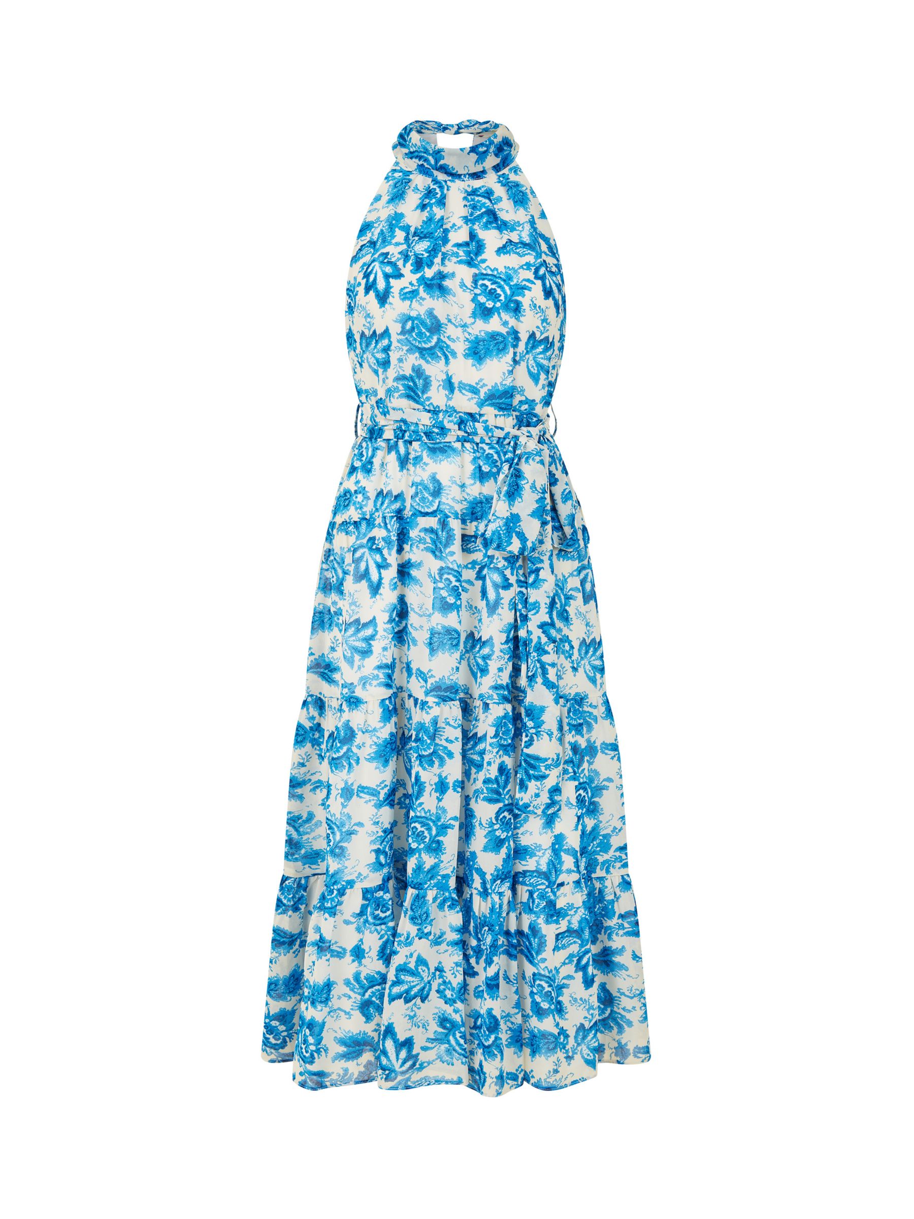 Yumi Leaf Print Halterneck Midi Dress, Blue at John Lewis & Partners