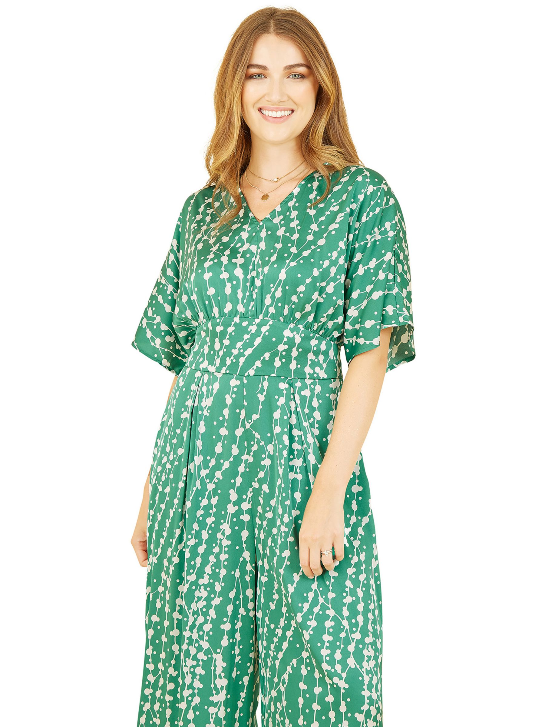 Buy Yumi Abstract Print Satin Jumpsuit, Green Online at johnlewis.com