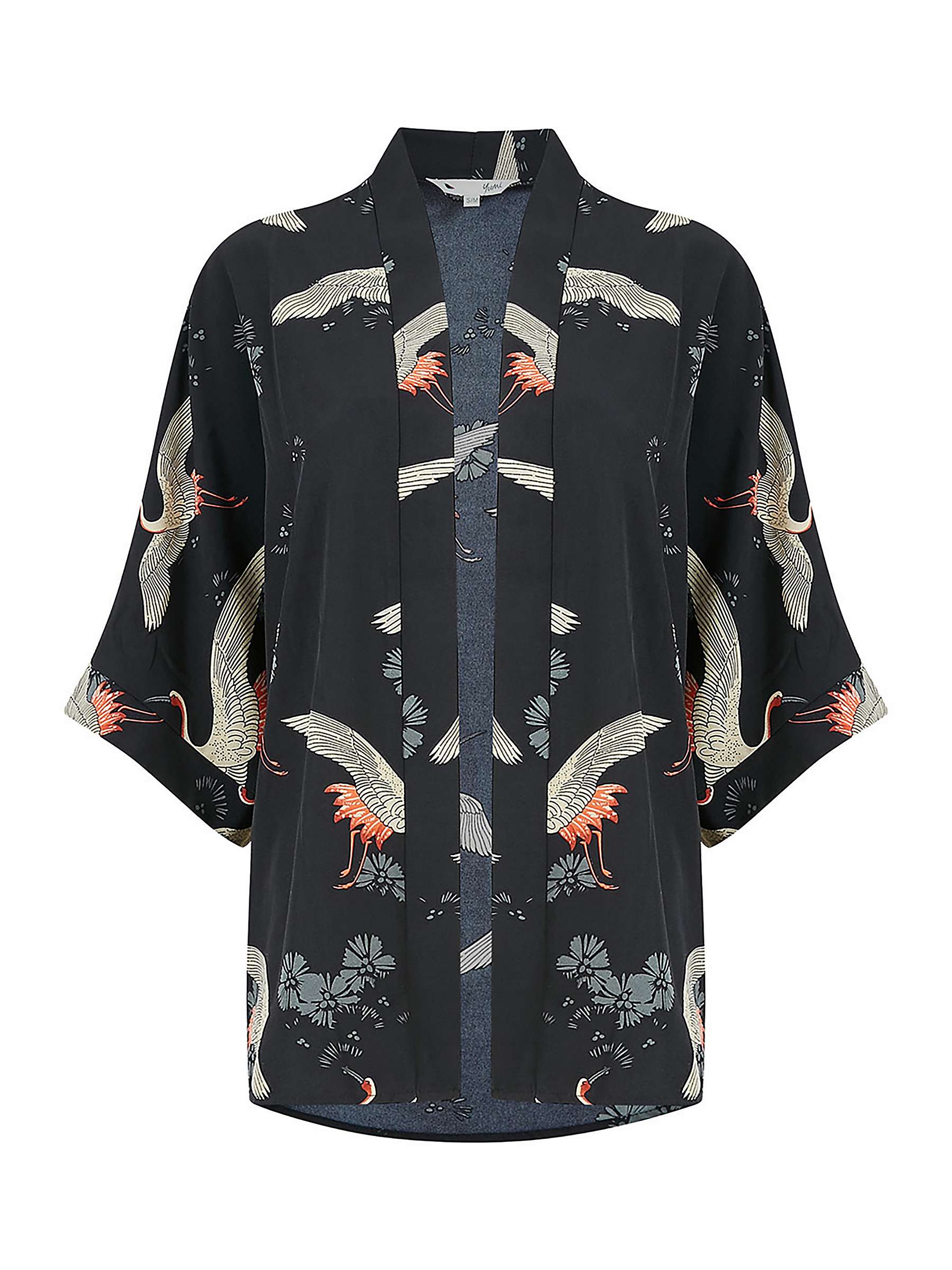Buy Yumi Curve Crane Print Kimono, Black Online at johnlewis.com