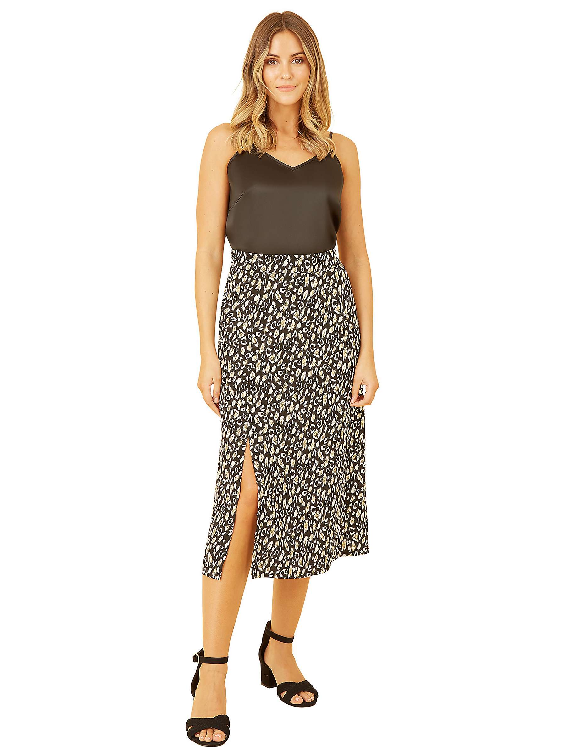 Buy Yumi Leopard Print Midi Skirt, Black Online at johnlewis.com