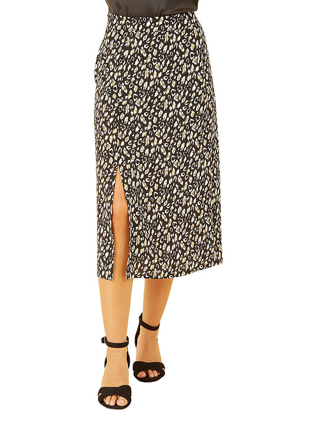 Yumi Leopard Print Midi Skirt, Black