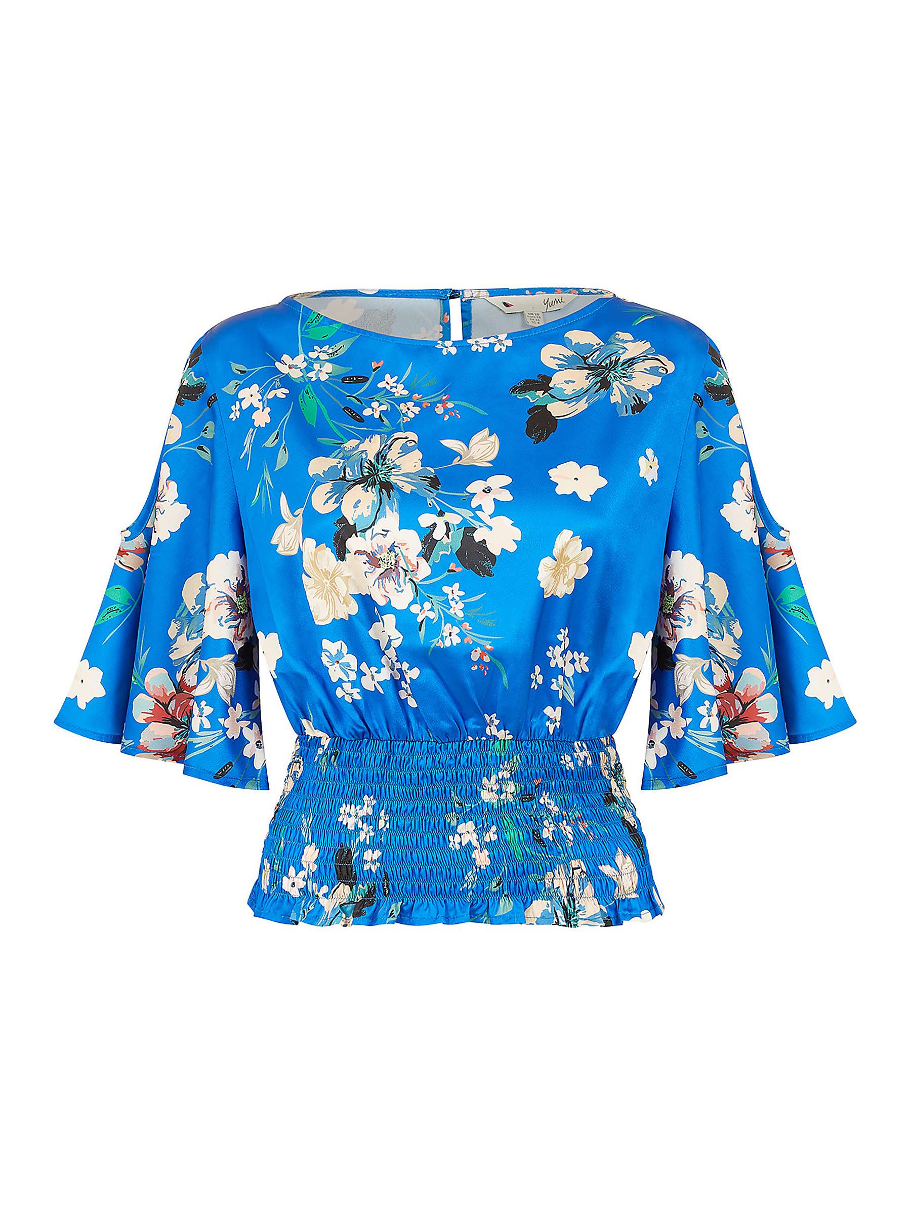 Buy Yumi Floral Angel Sleeve Satin Top, Blue Online at johnlewis.com