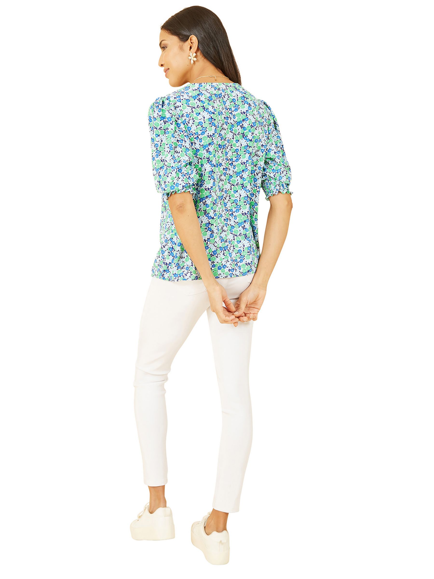 Buy Yumi Ditsy Print Puff Sleeve Top, Green Online at johnlewis.com