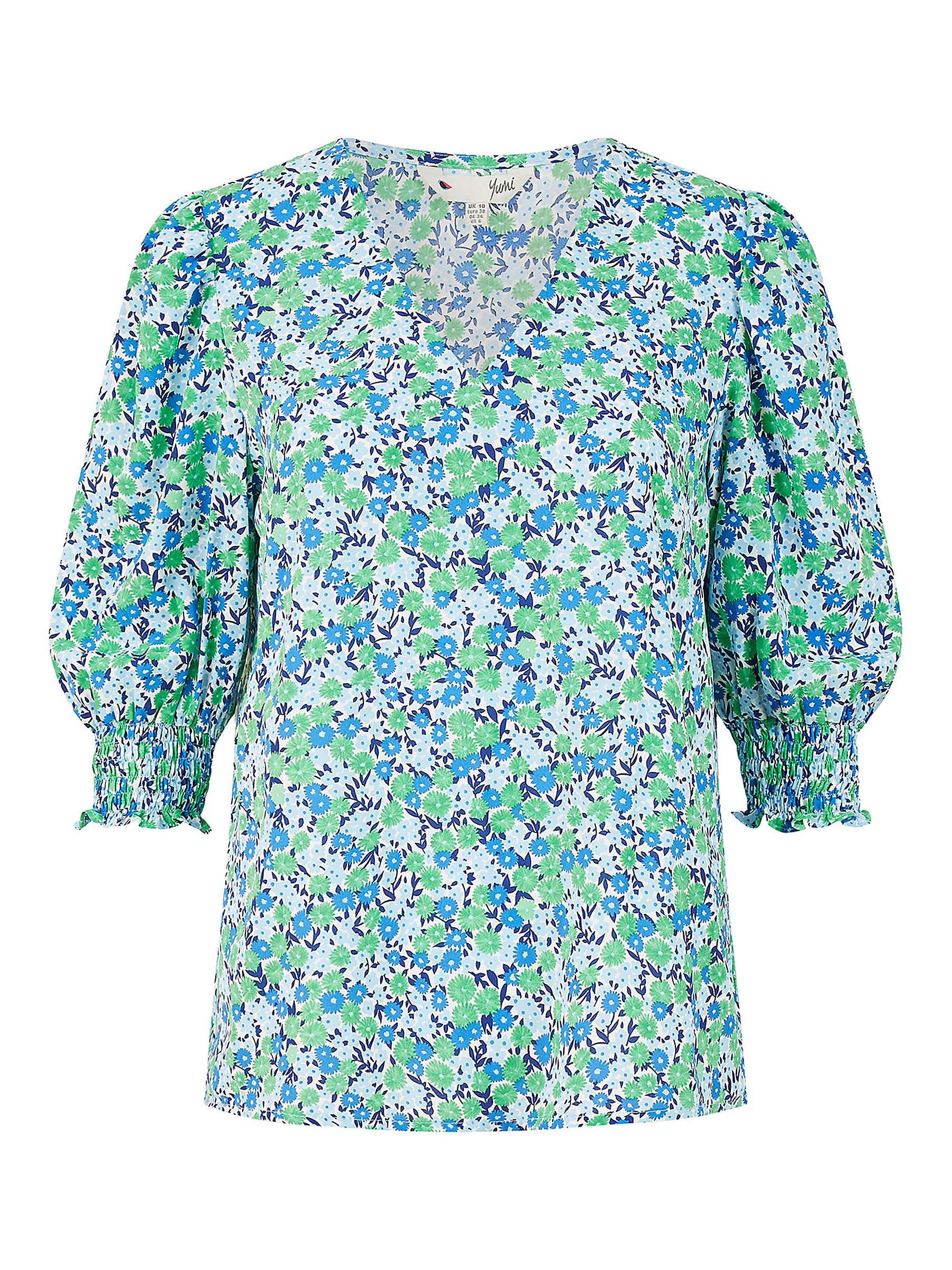 Buy Yumi Ditsy Print Puff Sleeve Top, Green Online at johnlewis.com