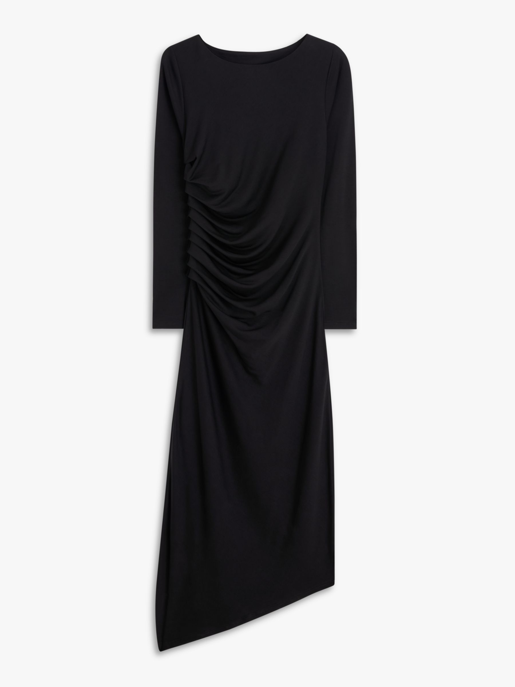 John Lewis Plain Ruched Asymmetric Dress, Black at John Lewis & Partners