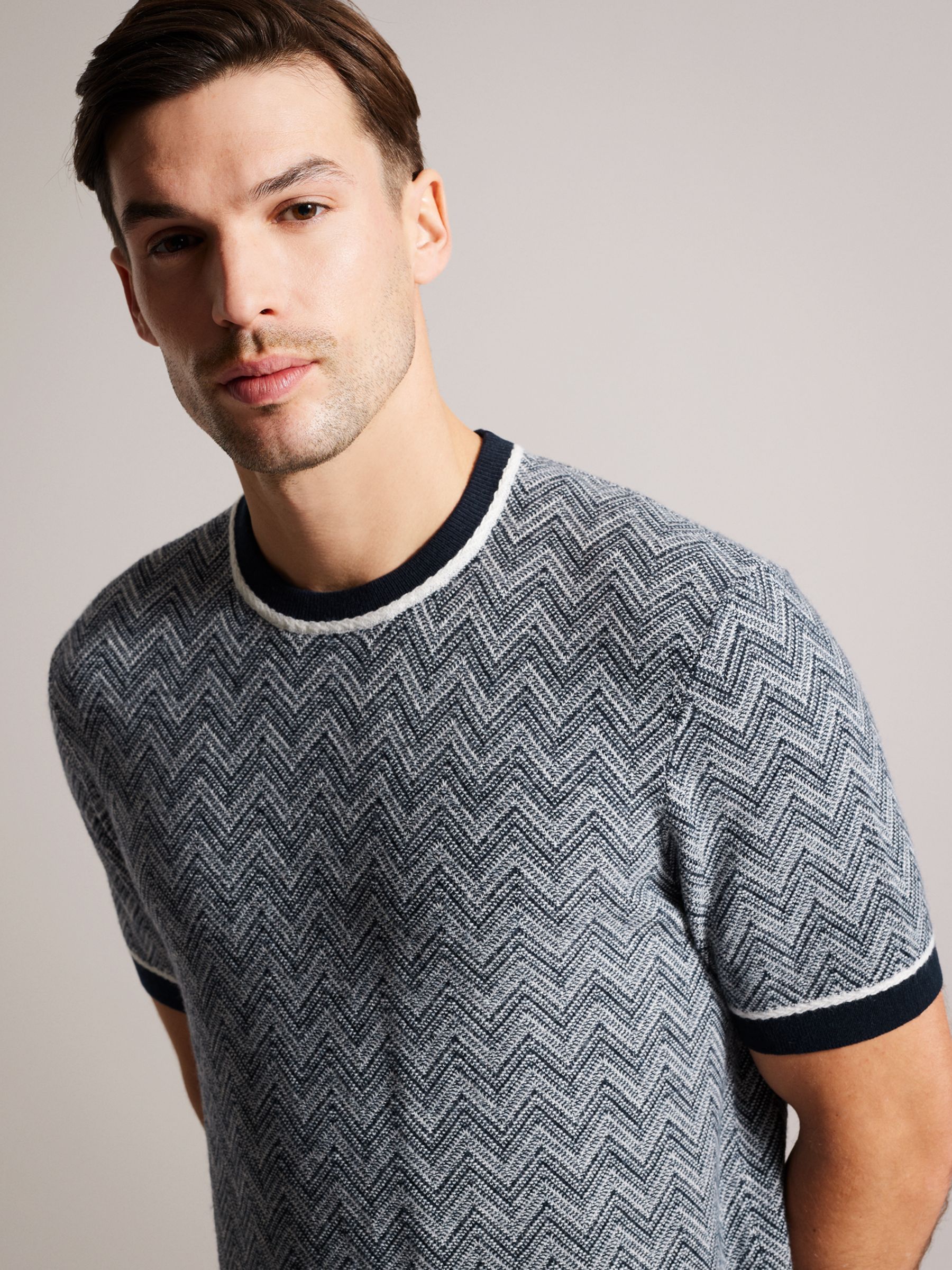 Ted Baker Nudla Knitted T-Shirt, Navy/Multi at John Lewis & Partners