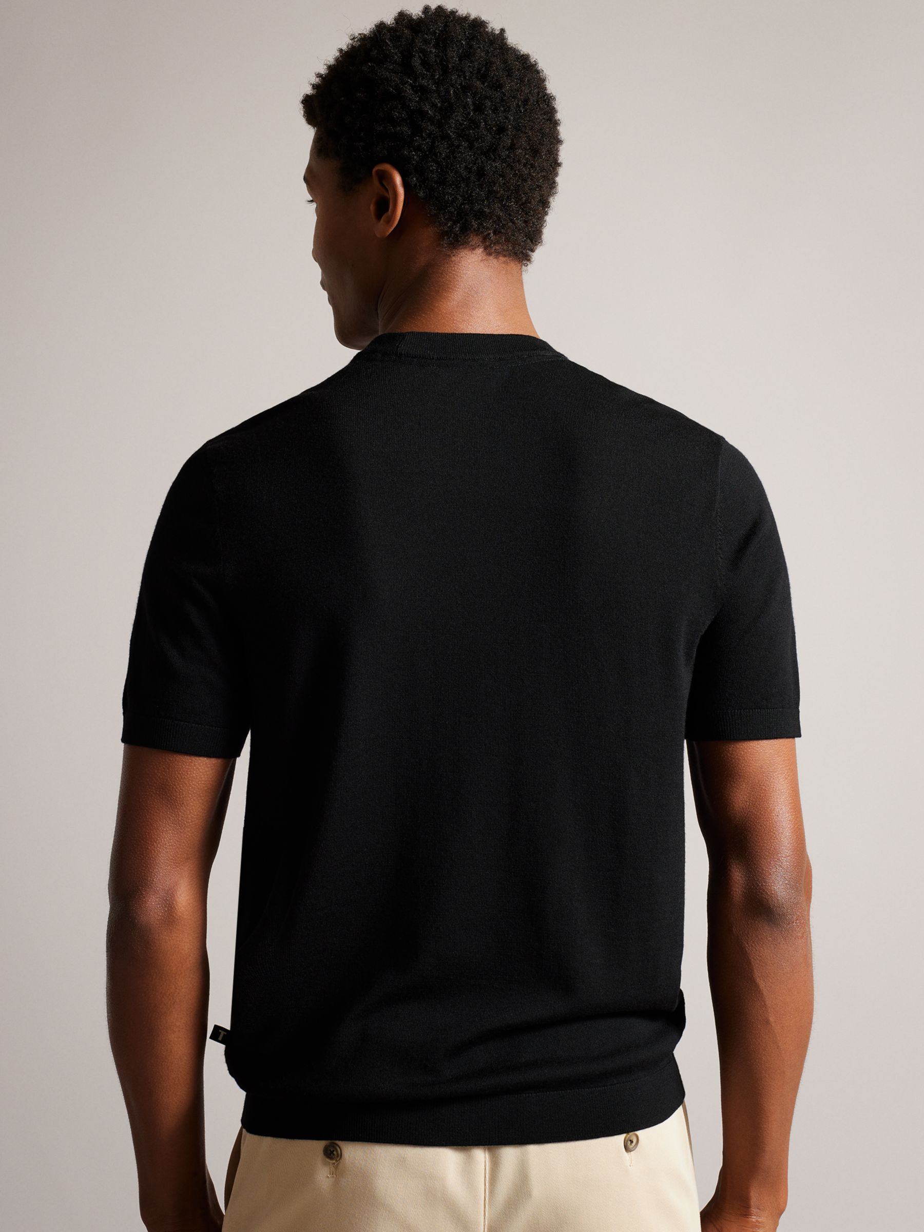 Ted Baker Senti Wool Short Sleeve Knitted T-Shirt, Black, XS