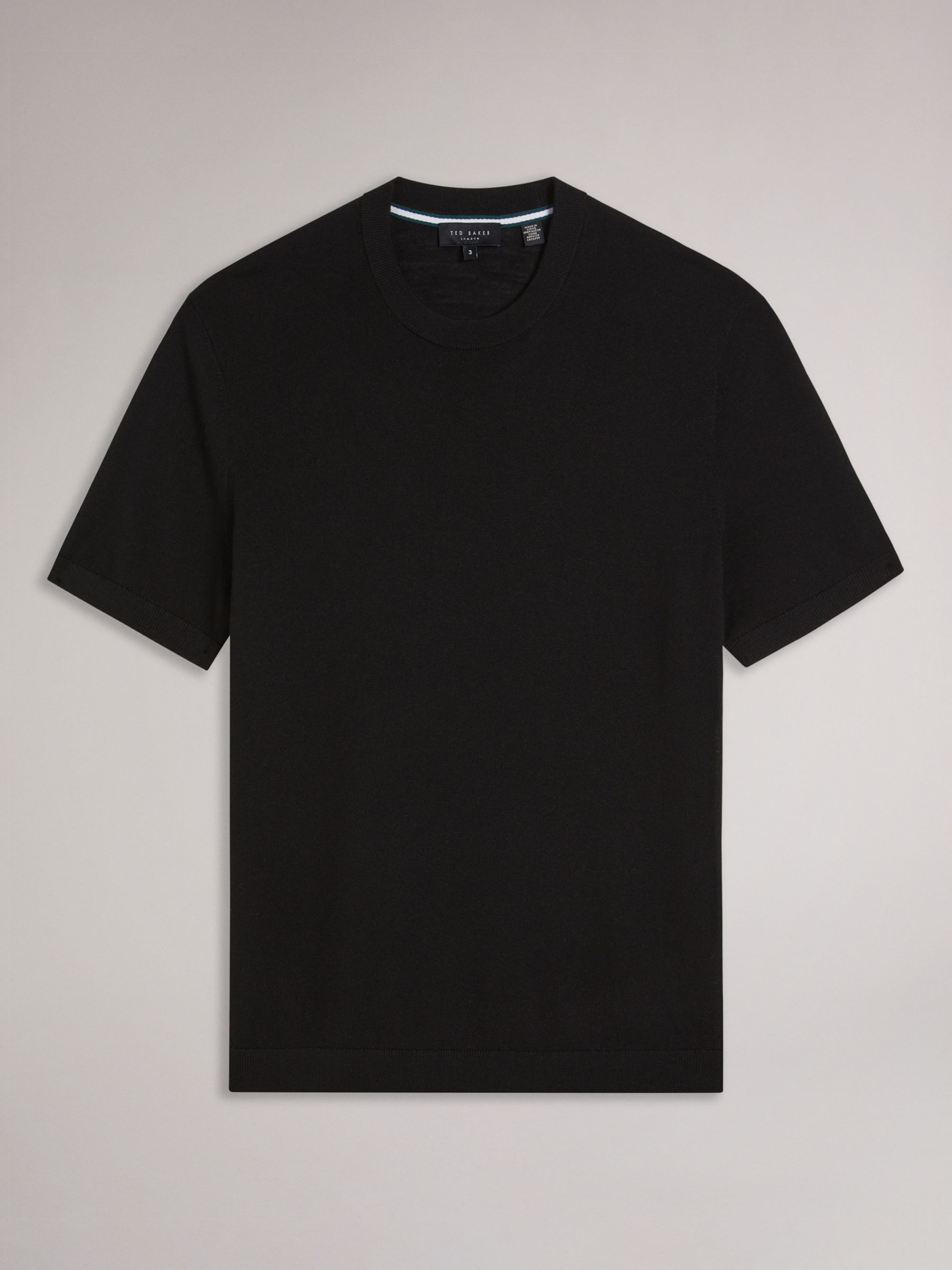 Ted Baker Senti Wool Short Sleeve Knitted T-Shirt, Black, XS