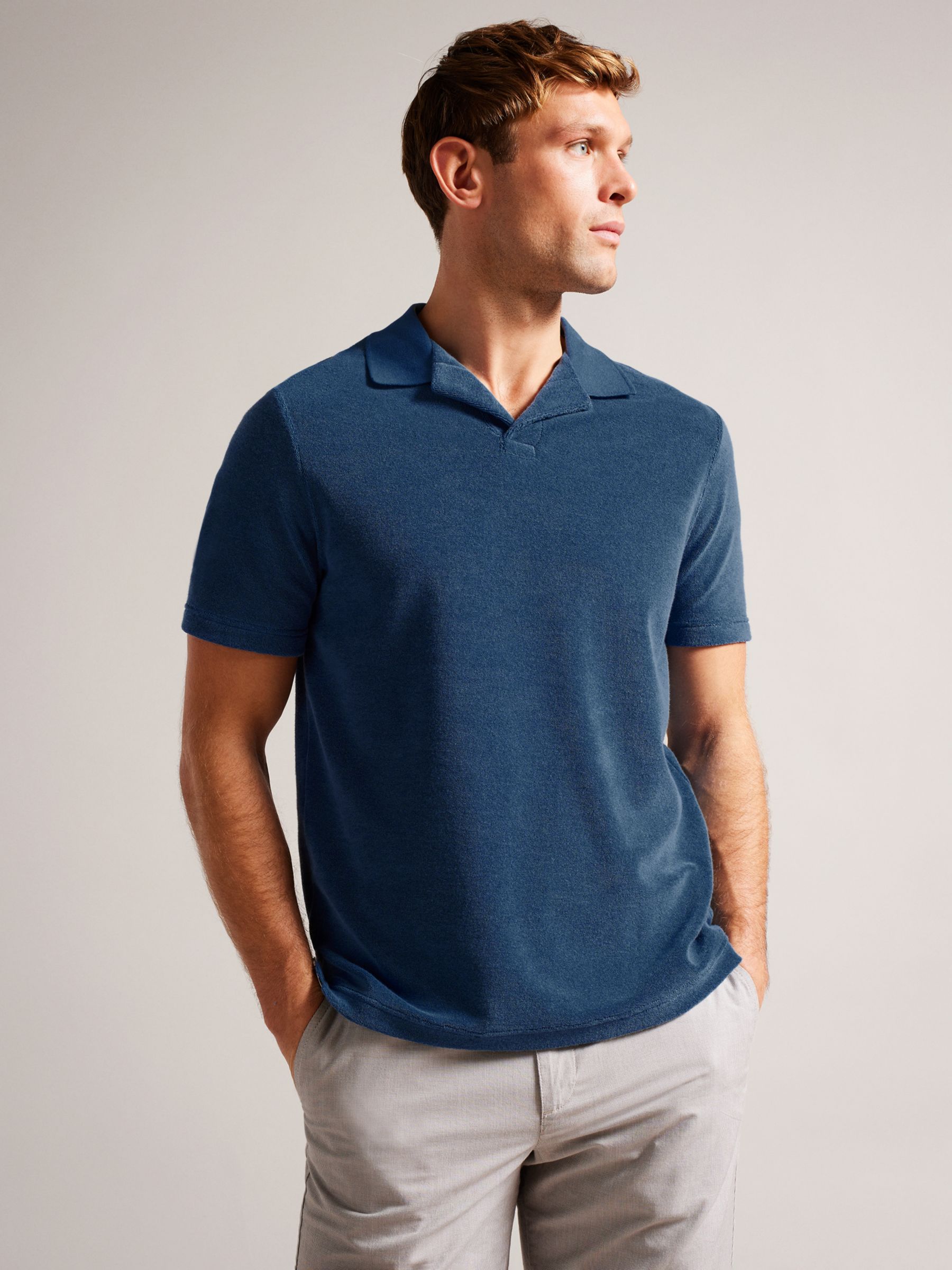 Ted Baker Short Sleeved Towelling Polo, Dark Blue at John Lewis & Partners