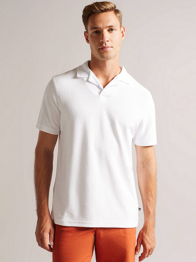Ted Baker Short Sleeved Towelling Polo, White at John Lewis & Partners