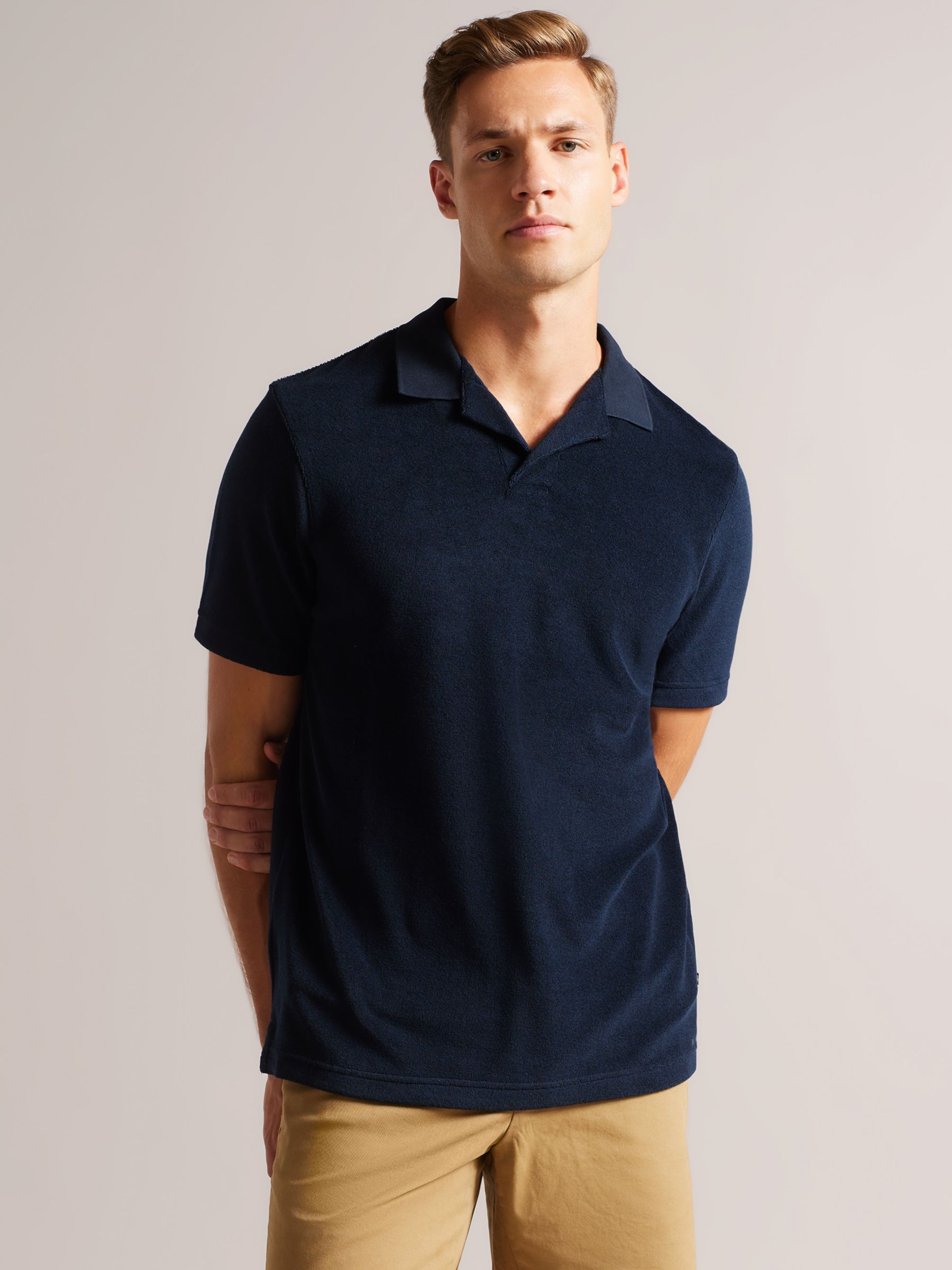 Ted Baker Short Sleeved Towelling Polo, Navy at John Lewis & Partners