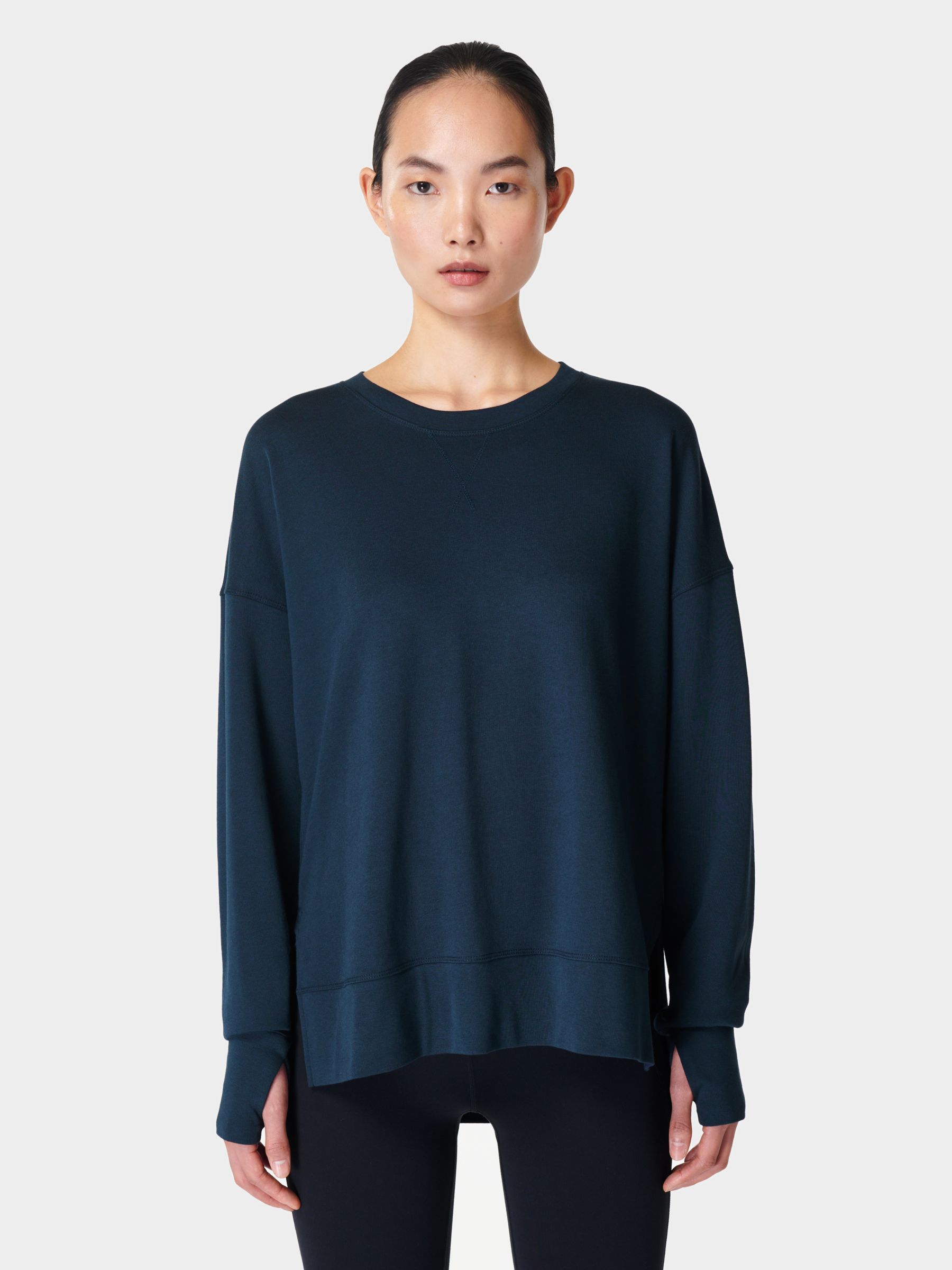 Sweaty Betty Plain Organic Cotton Blend Sweatshirt, Navy Blue, S