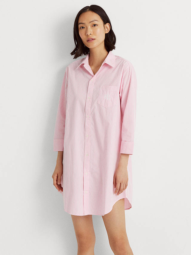 Lauren Ralph Lauren Long Sleeve Stripe Nightshirt, Pink