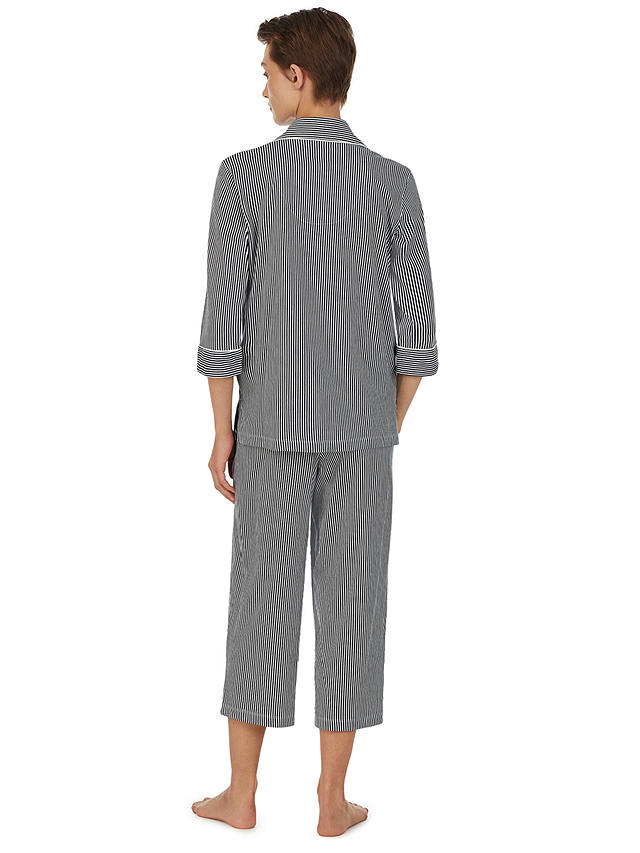 Lauren Ralph Lauren 3/4 Sleeve Capri Stripe Pyjamas, Navy