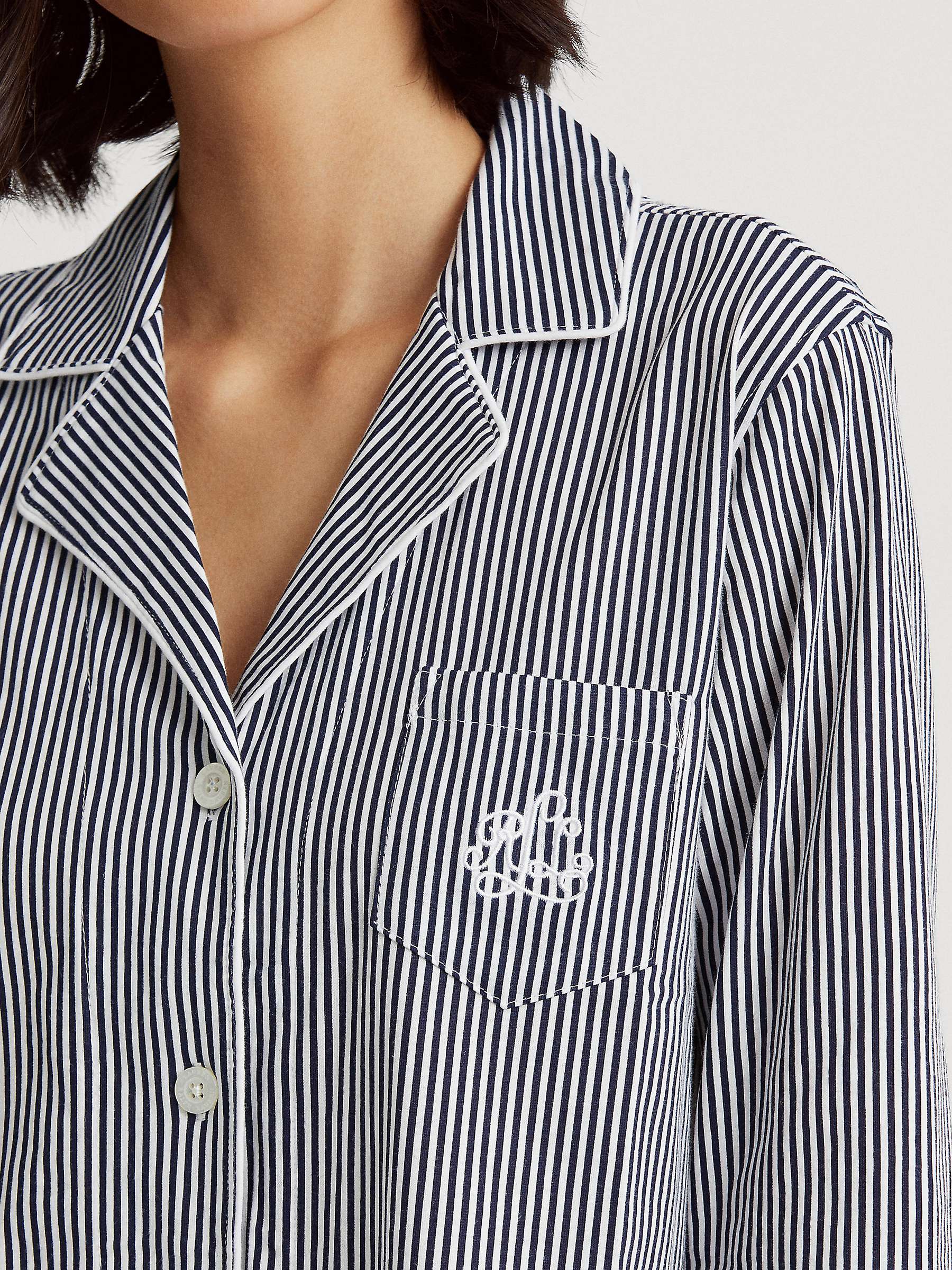 Buy Lauren Ralph Lauren 3/4 Sleeve Capri Stripe Pyjamas, Navy Online at johnlewis.com